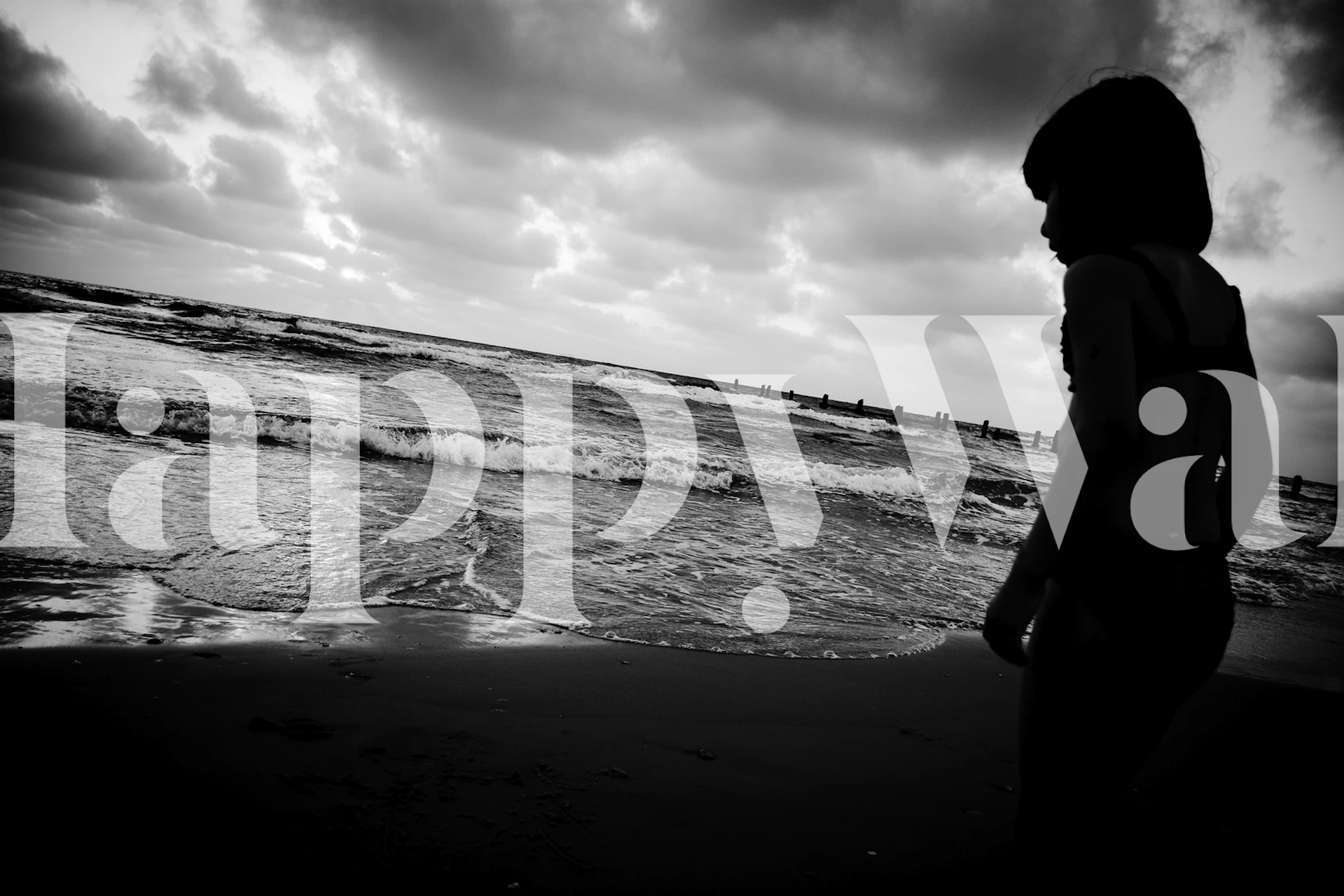 Monochrome silhouette by the seaside wall mural