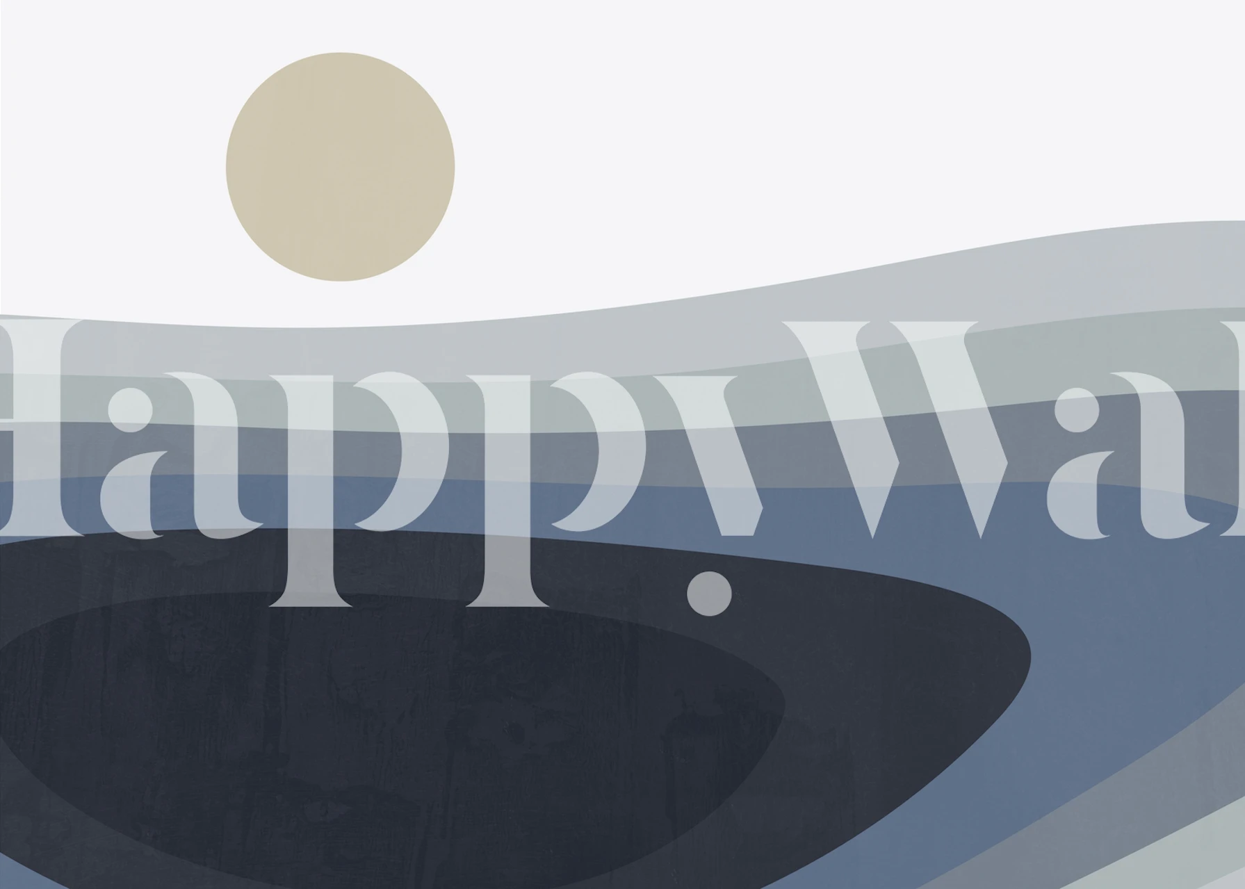 Abstract landscape with layered blue curves and soft sun wallpaper