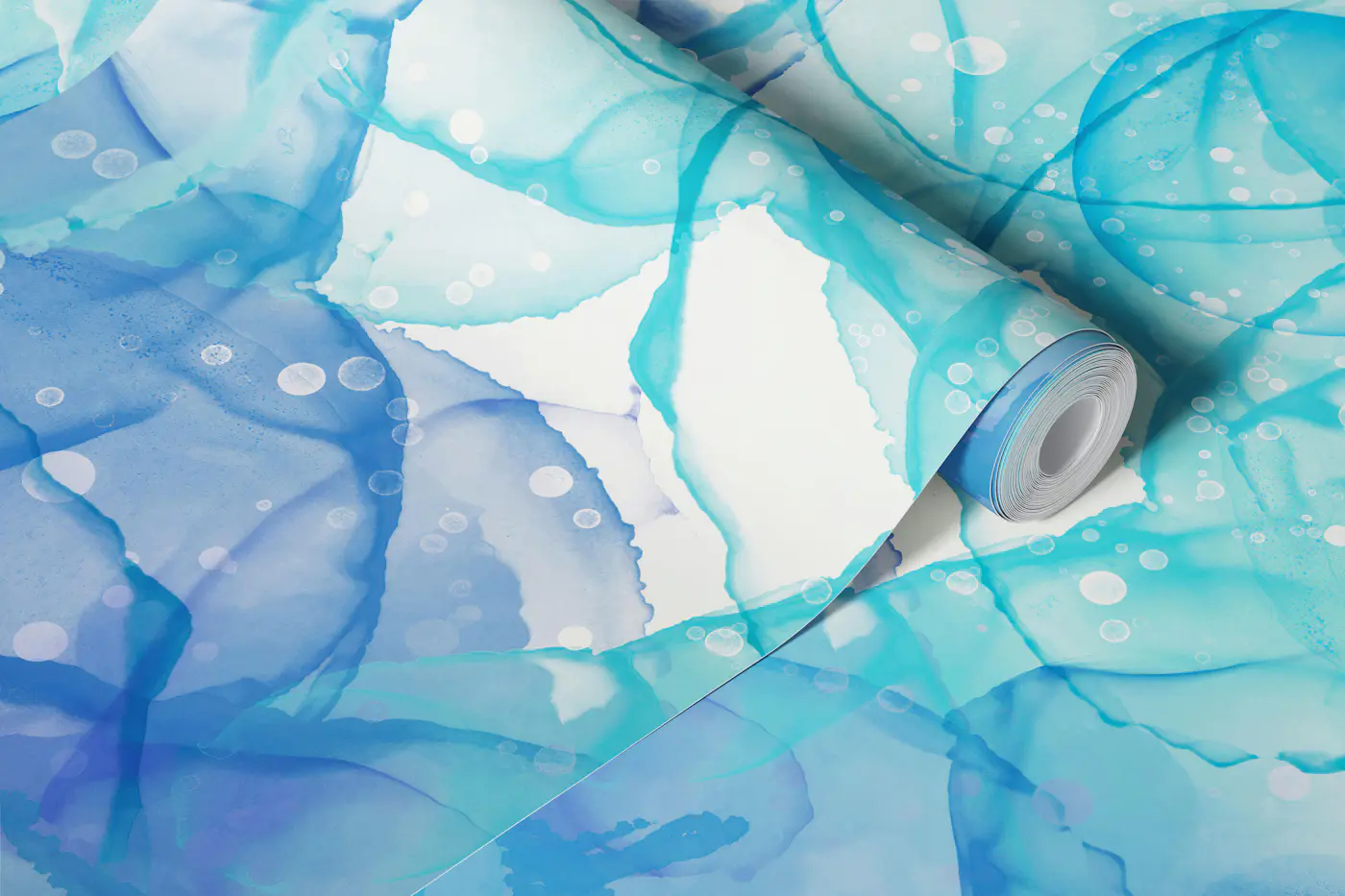 Blue Alcohol Ink Bubbles wallpaper roll