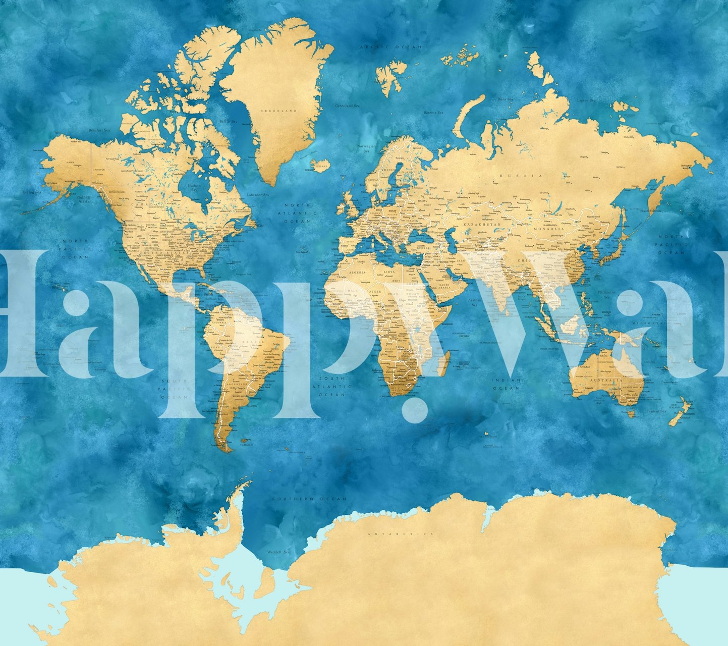 World map wallpaper in a room setting