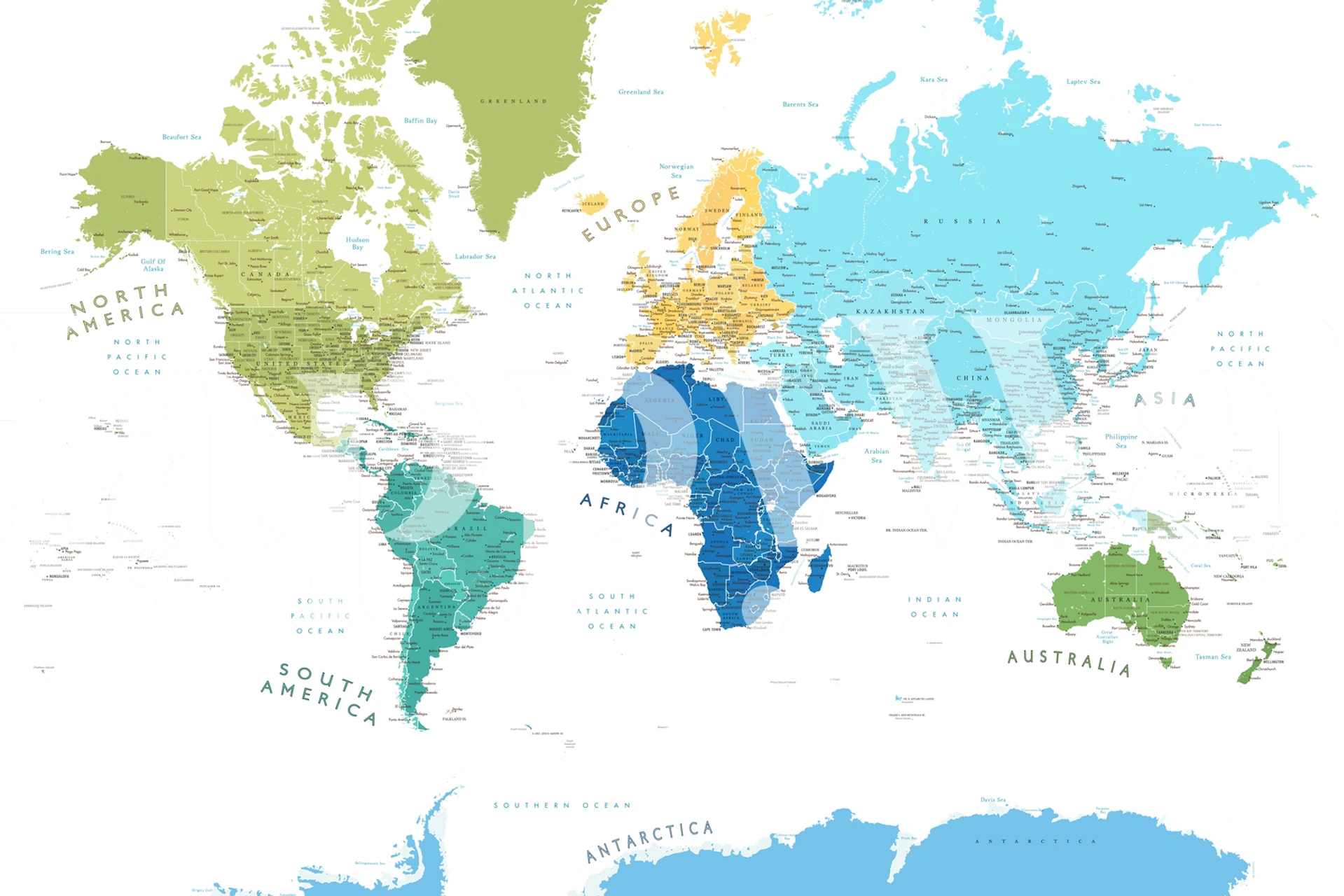 Kleurrijke gedetailleerde wereldkaart Elisenda muurschildering van Happywall