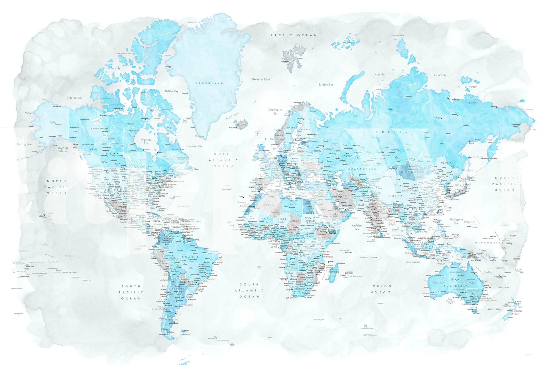 Light blue and gray illustrated world map wallpaper