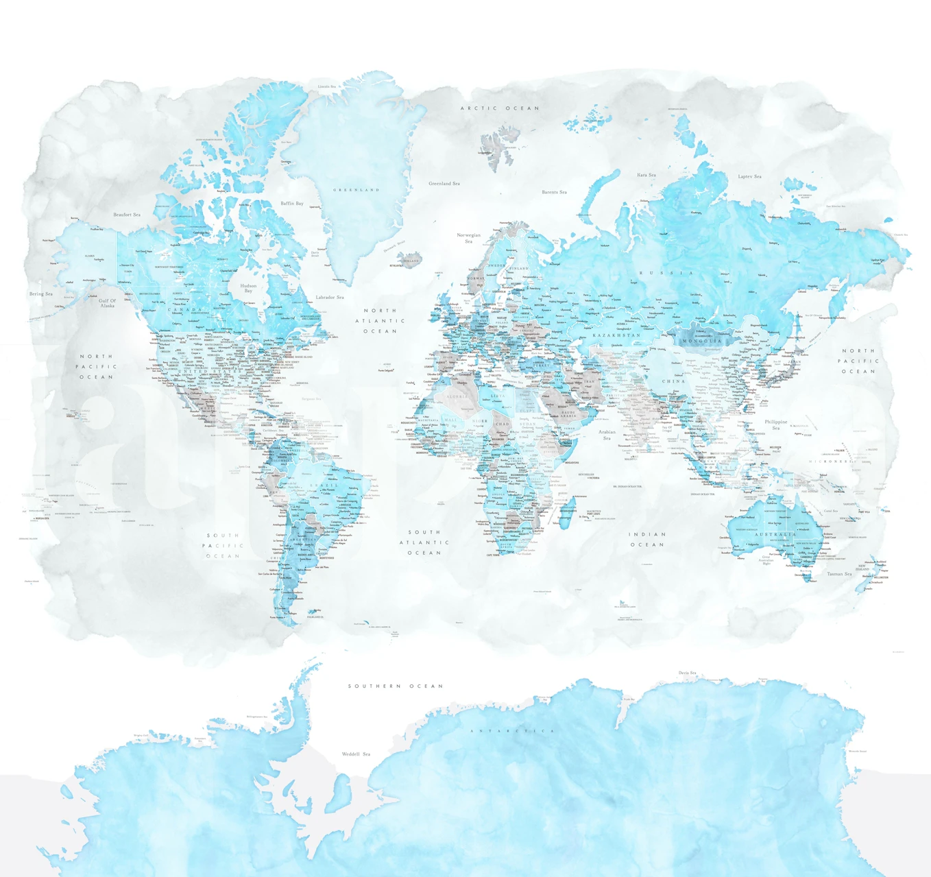 Light blue watercolor world map wallpaper