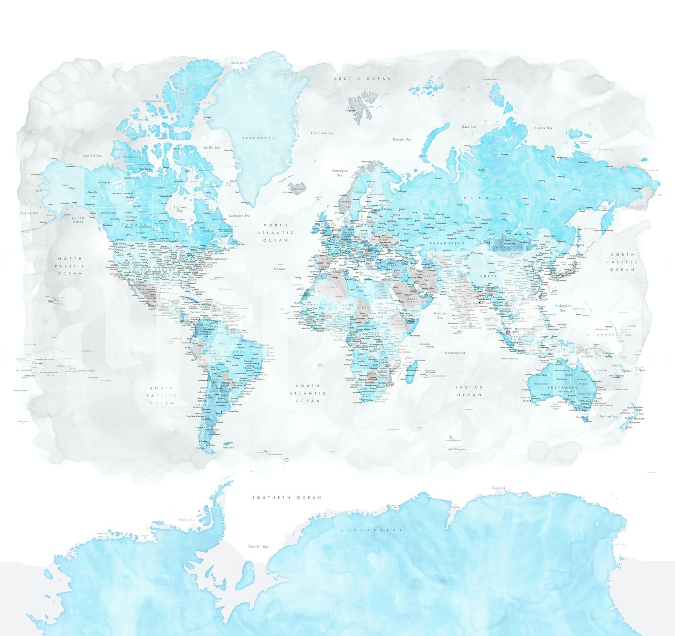 Light blue watercolor world map wallpaper