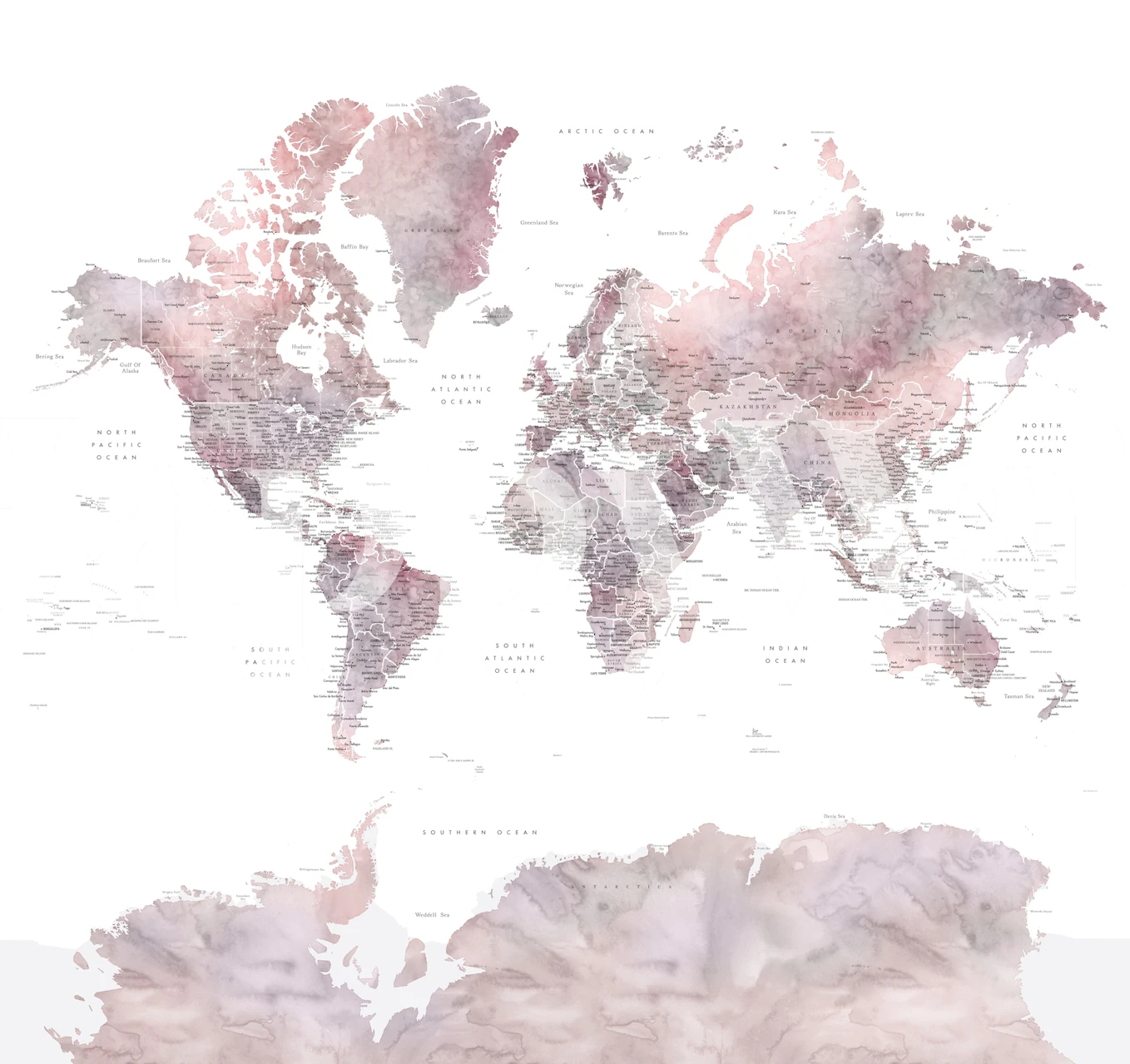 World map wallpaper with pink tones