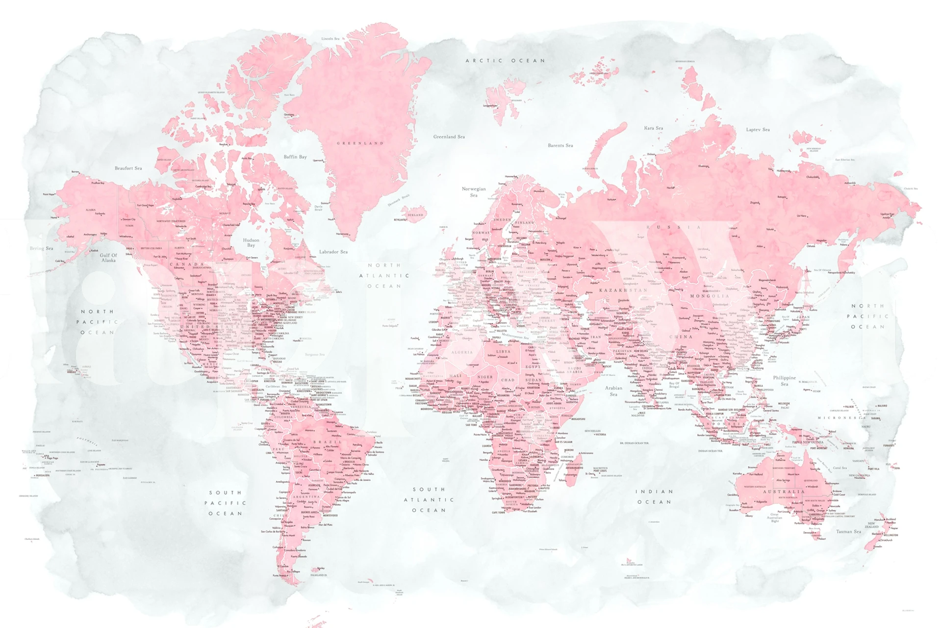 Detailed world map Tapete in einem Raum