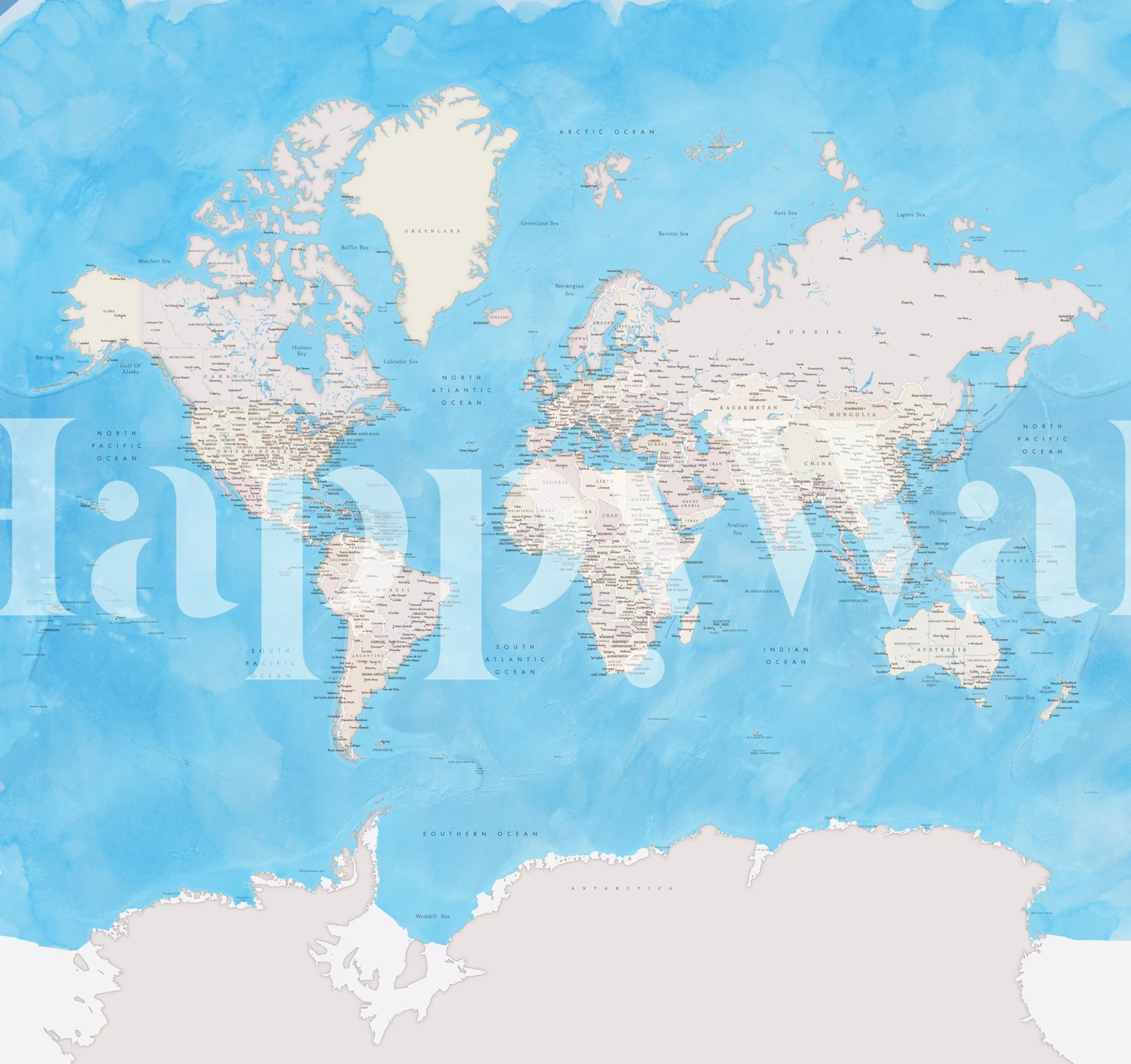 World map Benning Antarctica wallpaper in a room