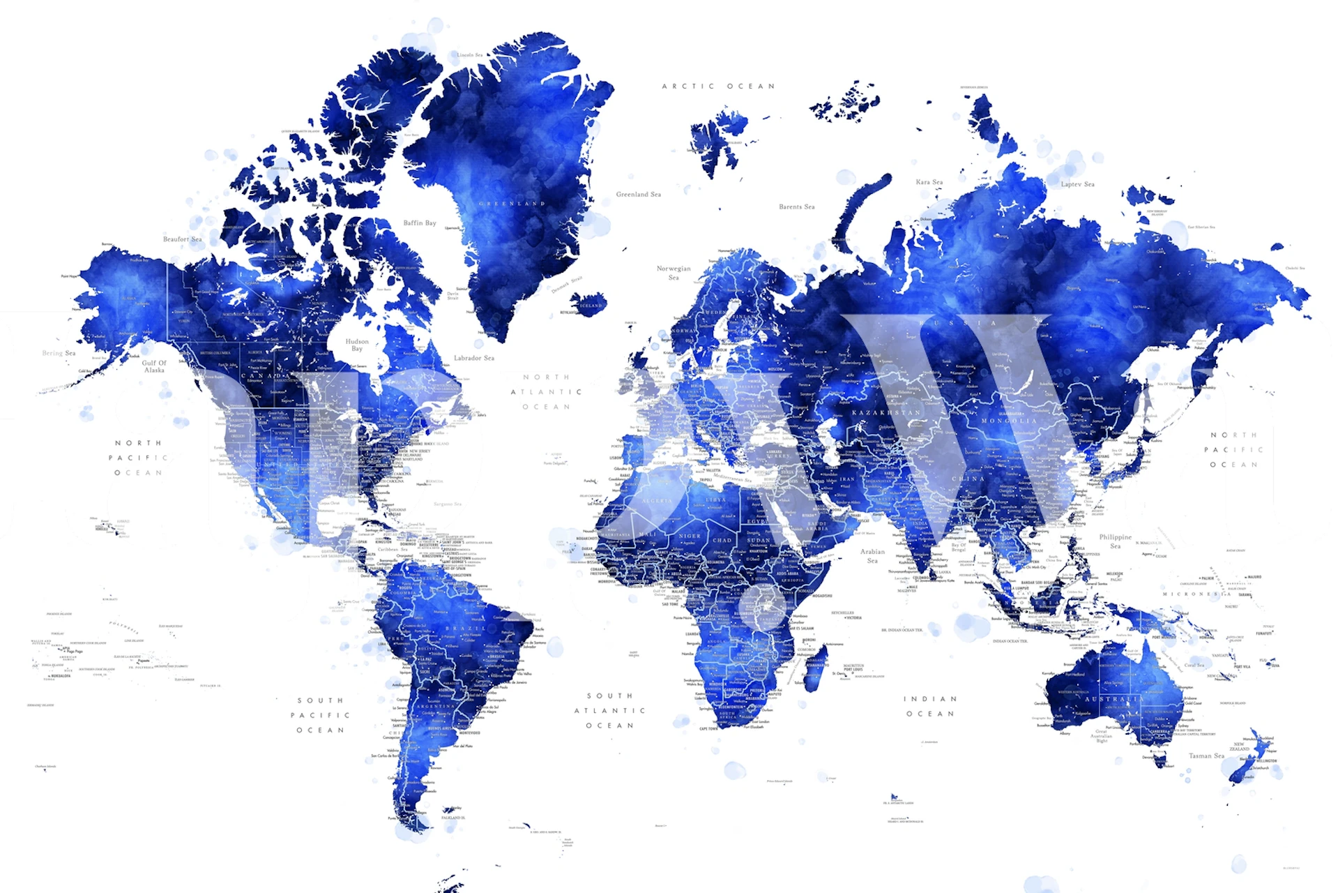 Watercolor world map in blue hues wallpaper