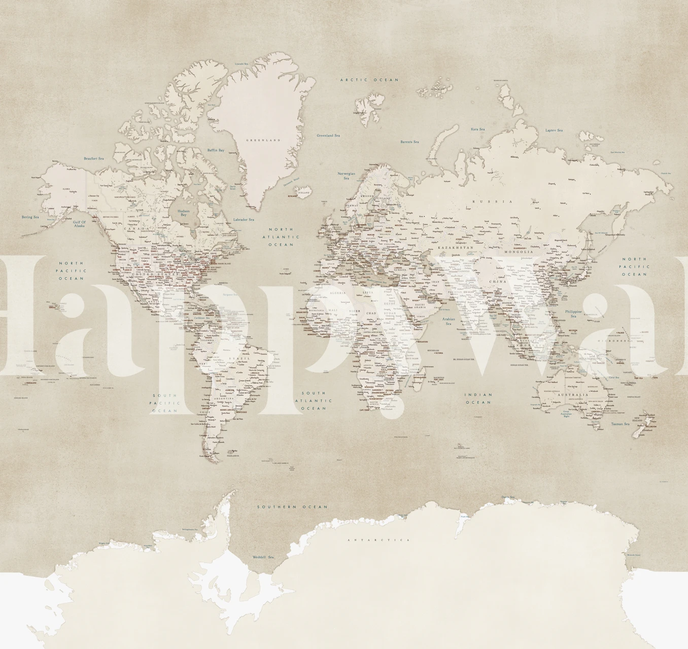 Worl map Gentry Antarctica tapetti huoneessa