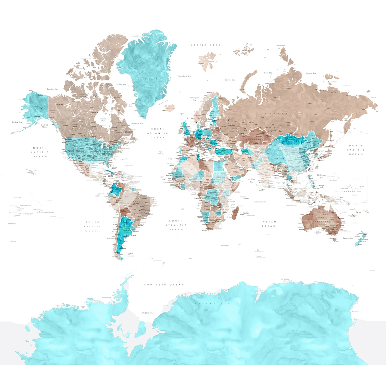 World Map Leolah Antarctica tapet i et rom