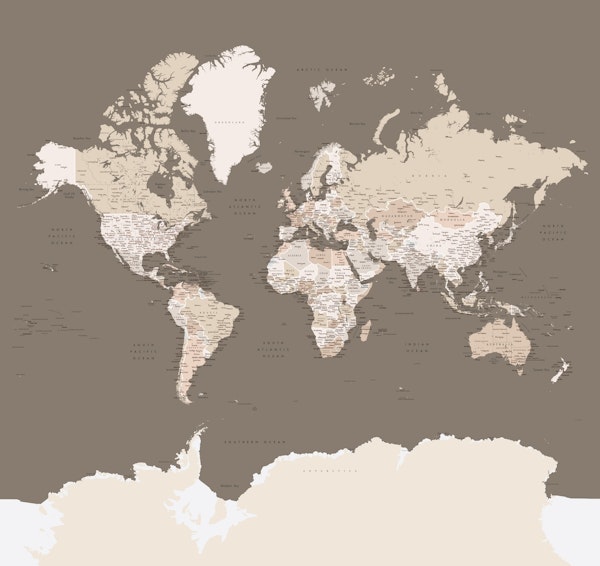 World map Earth tones Antarct