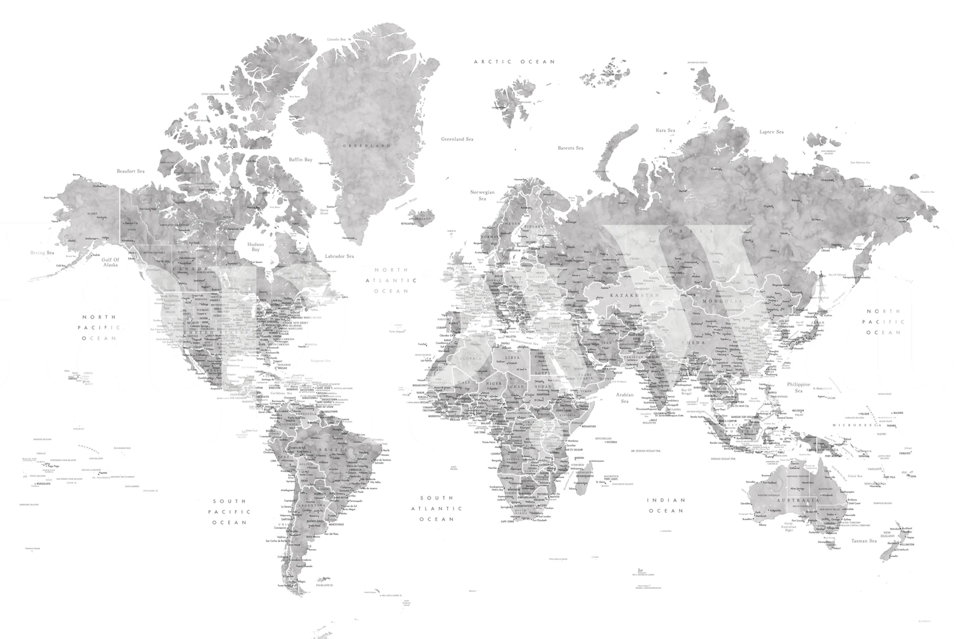 Detailed world map wallpaper in a room