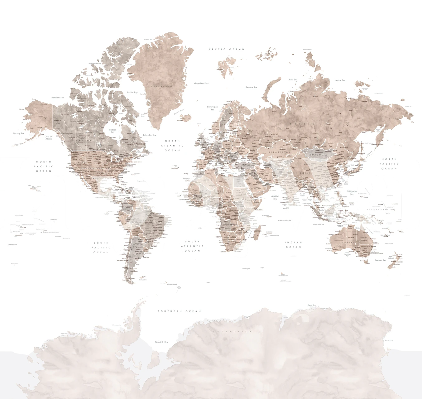Beige world map with country names and outlines wallpaper