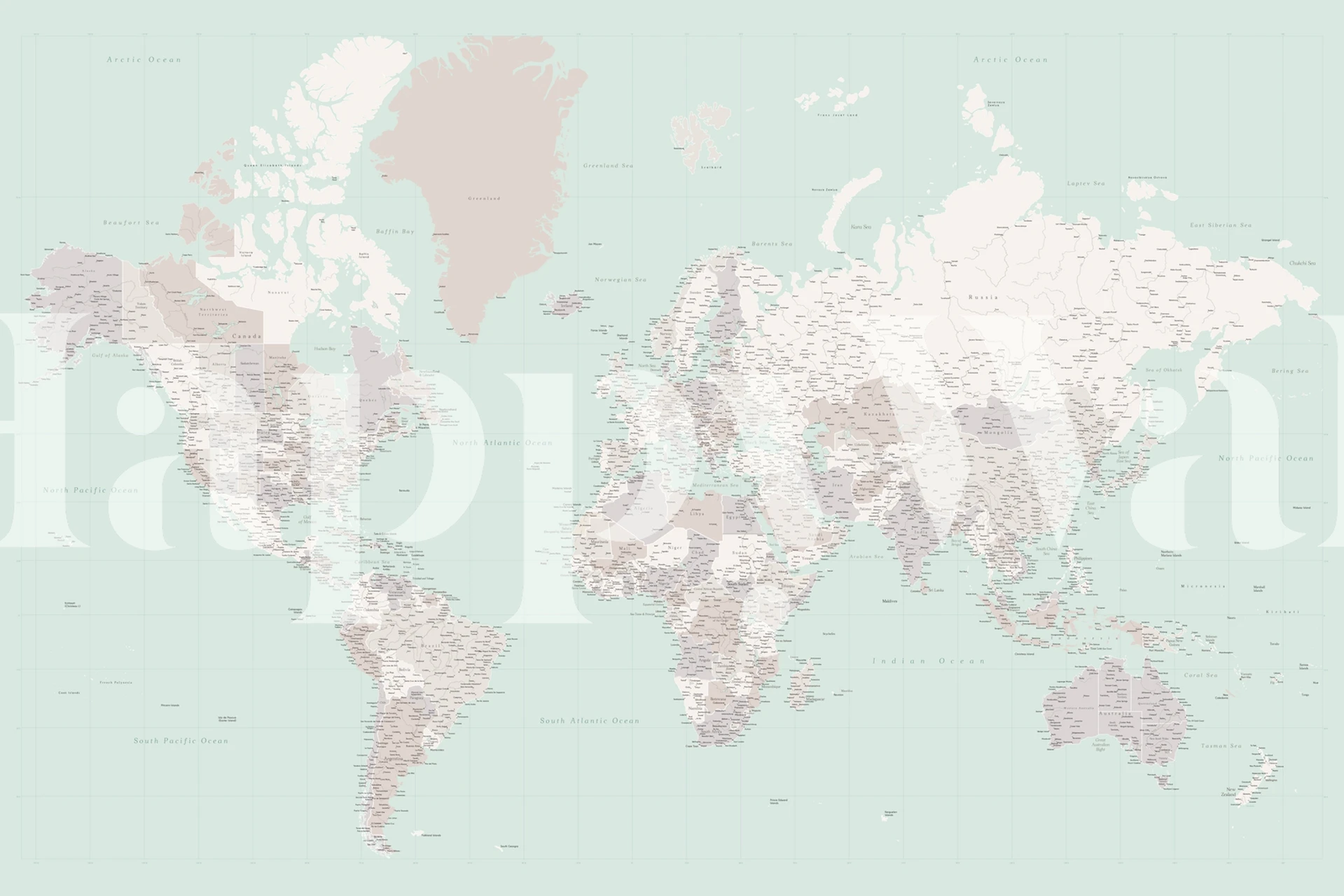 Huippuyksityiskohtaiset maailmankartan Kalilan seinämaalaukset vaimennetuilla sävyillä