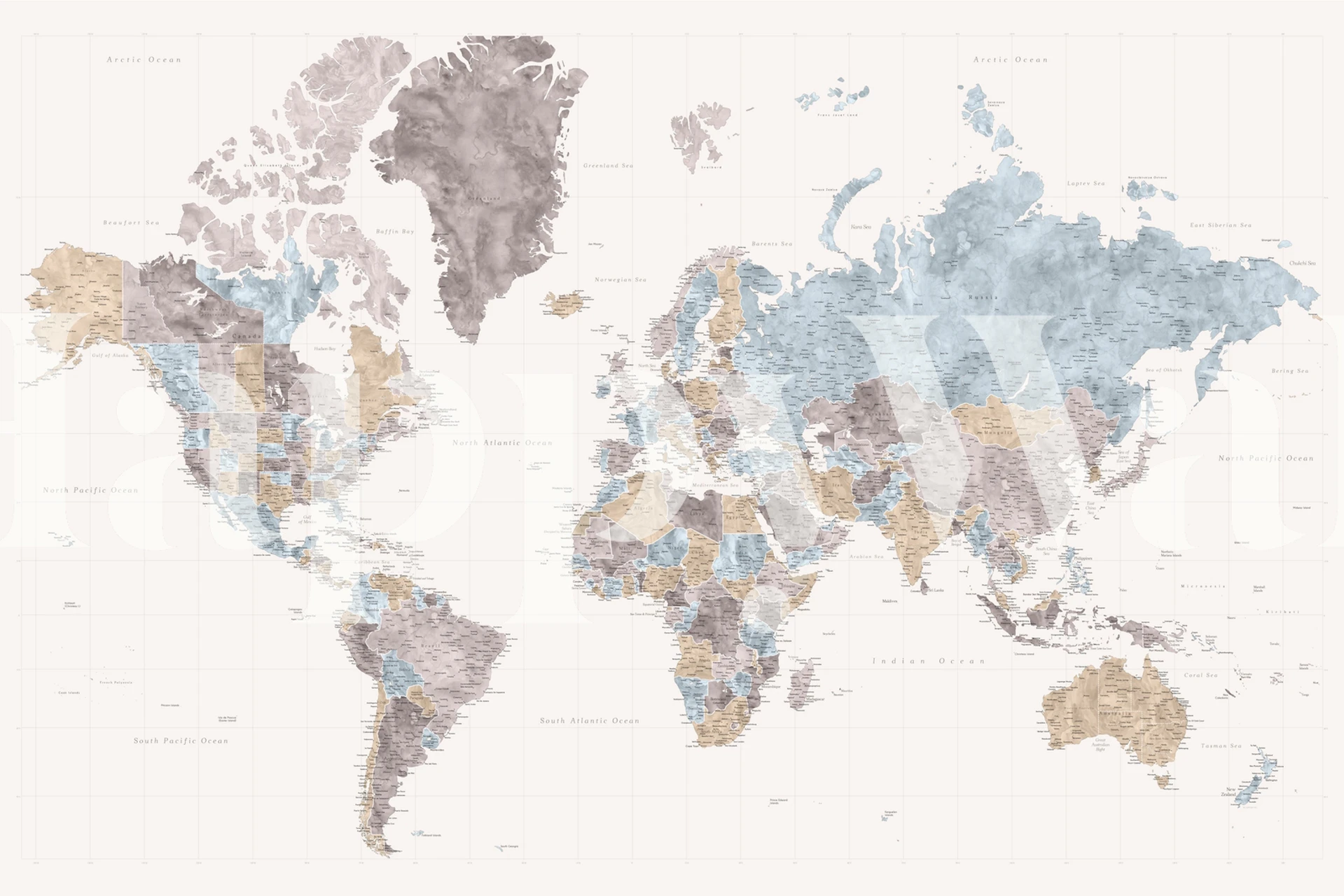 High detail world map wallpaper i et rom