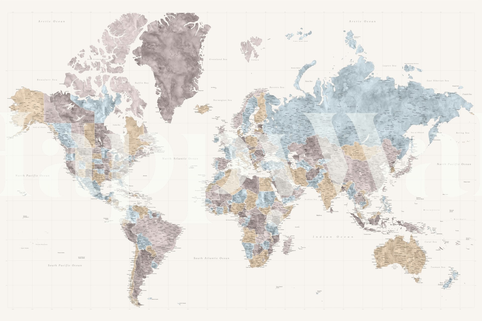High detail world map wallpaper w pokoju