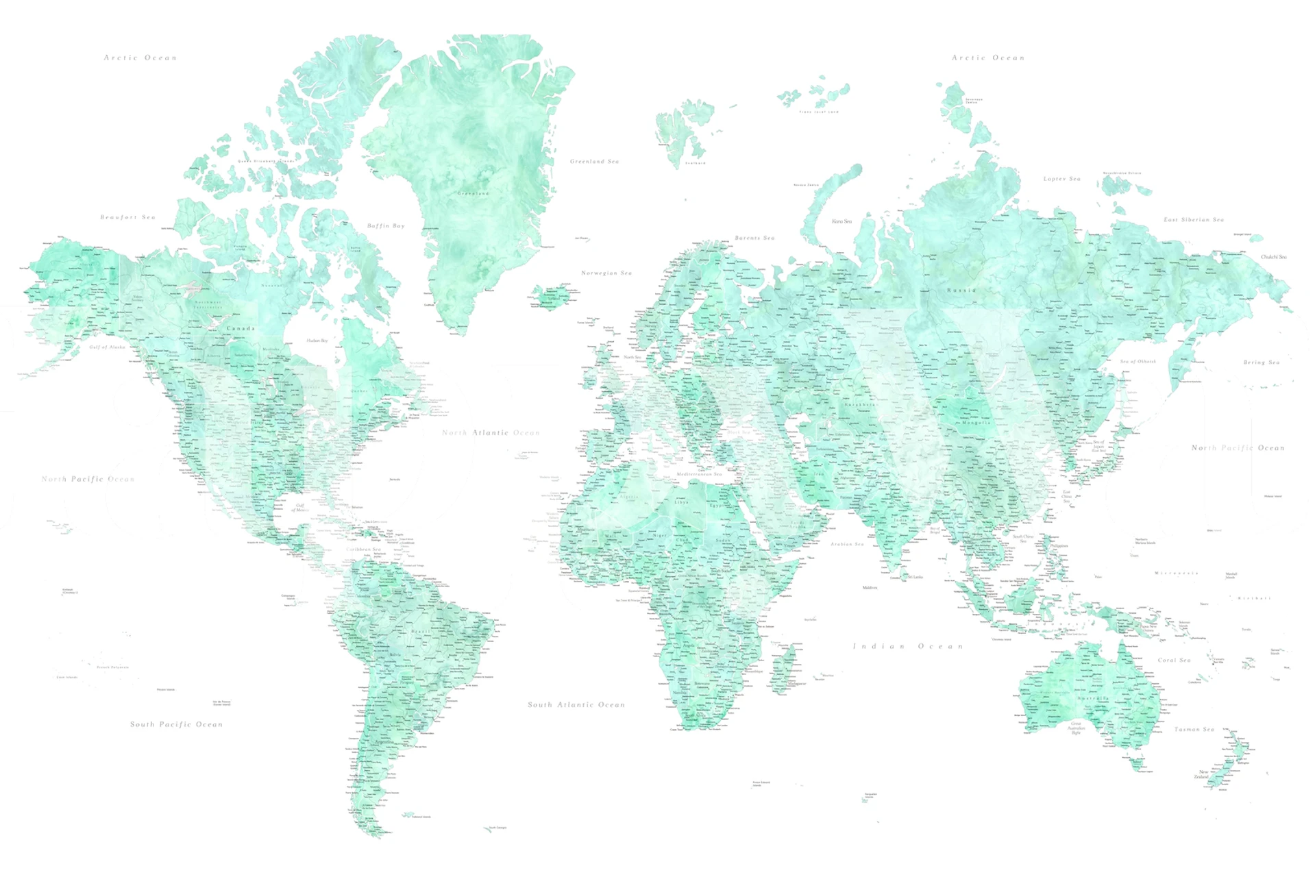 Light blue world map with geographical details wallpaper