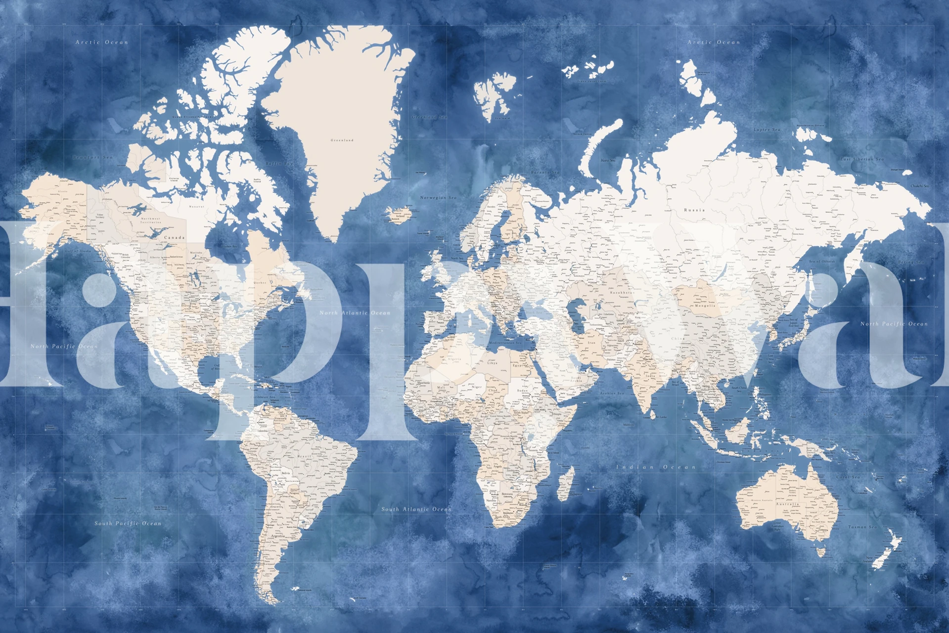 High detail world map wallpaper in a room