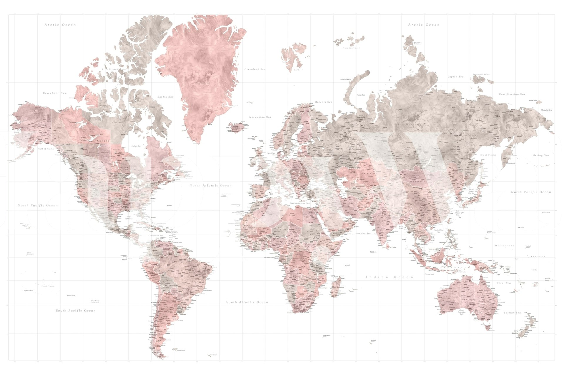 High detail world map wallpaper in a room
