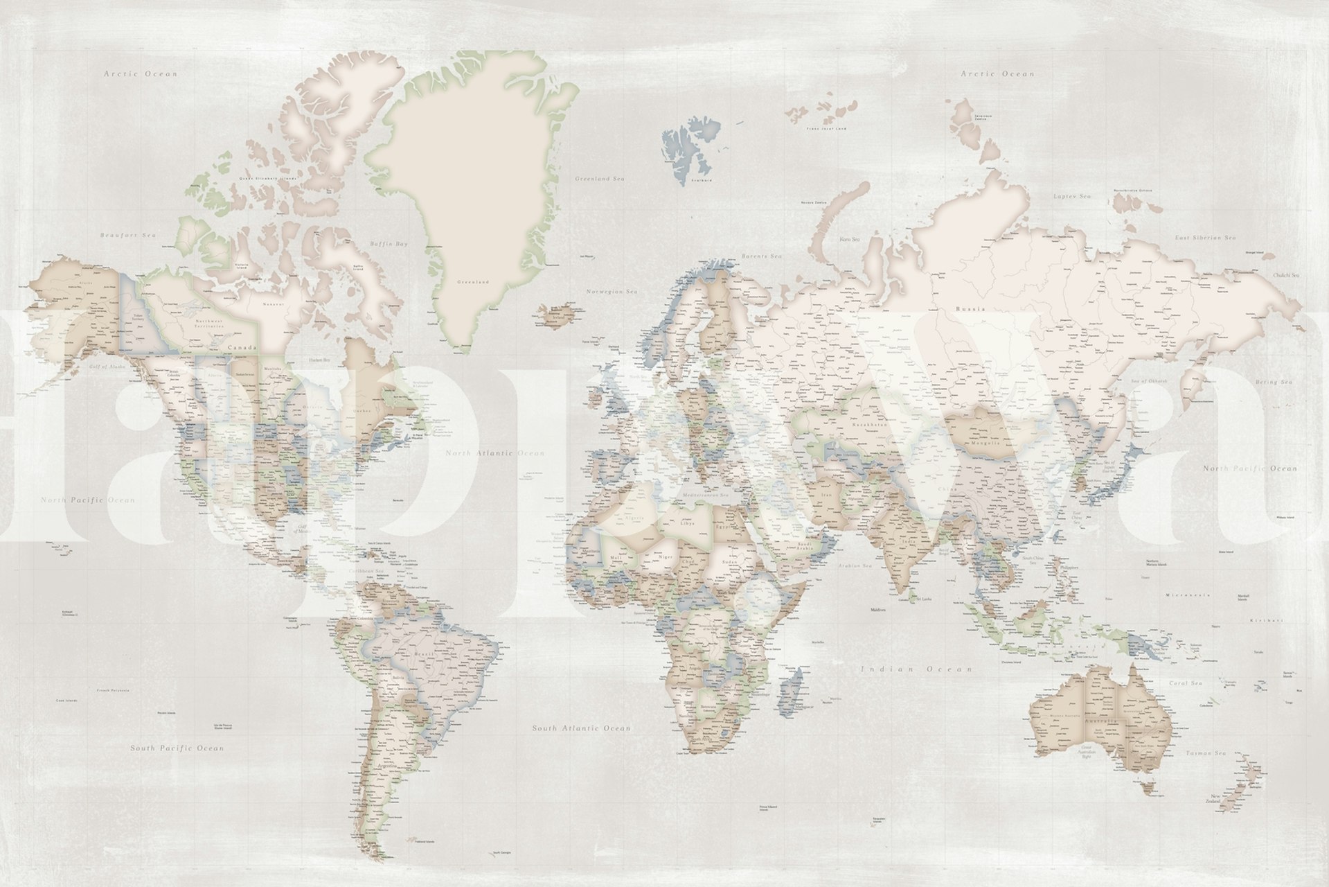 Carta da parati con mappa del mondo ad alta definizione in una stanza