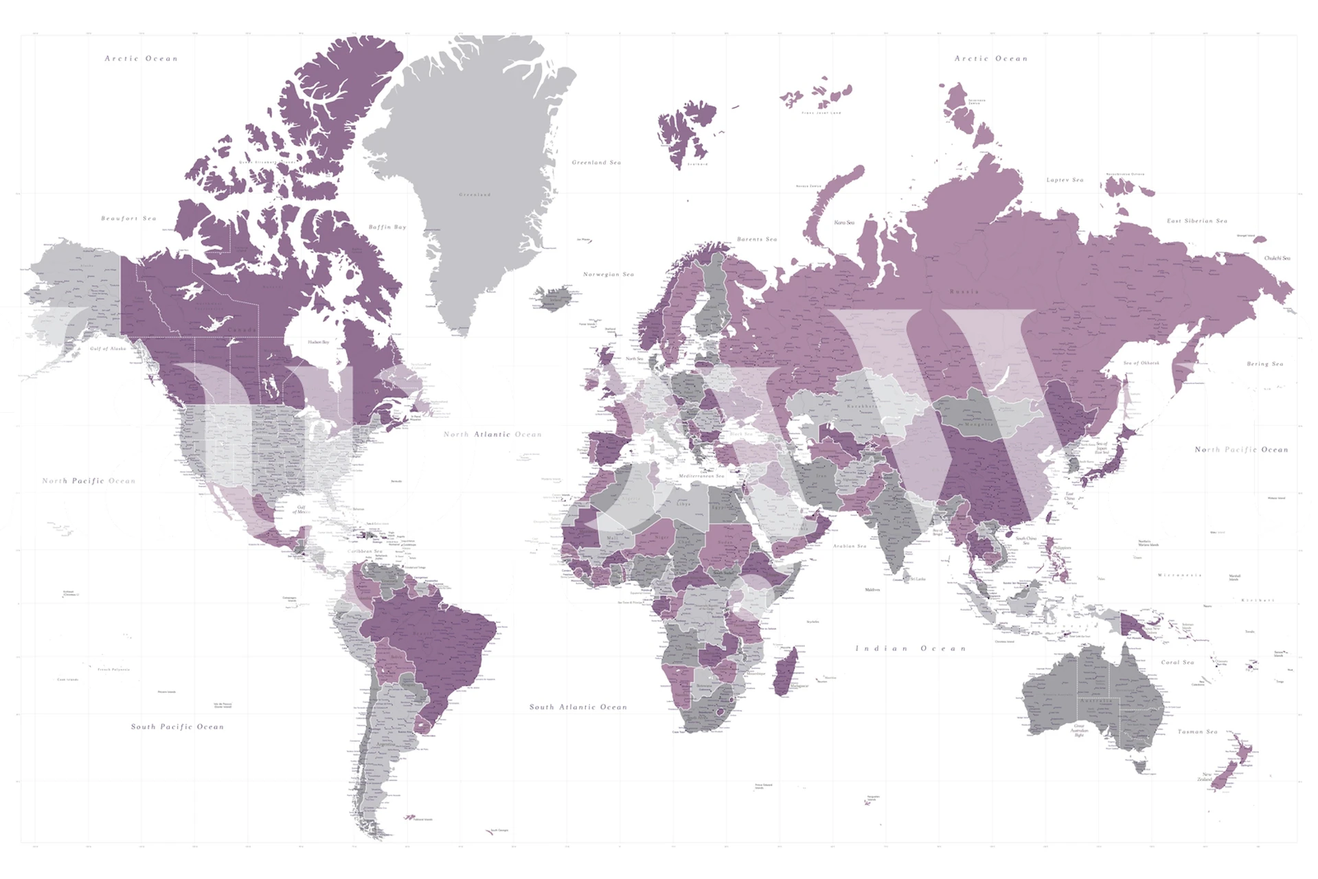 Hög detaljnivå världskarta tapet i ett rum