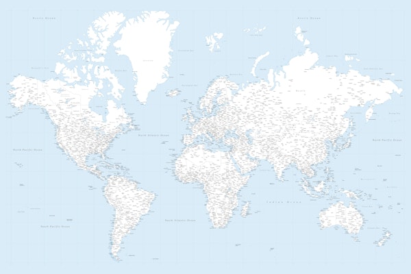 High detail world map babyblue