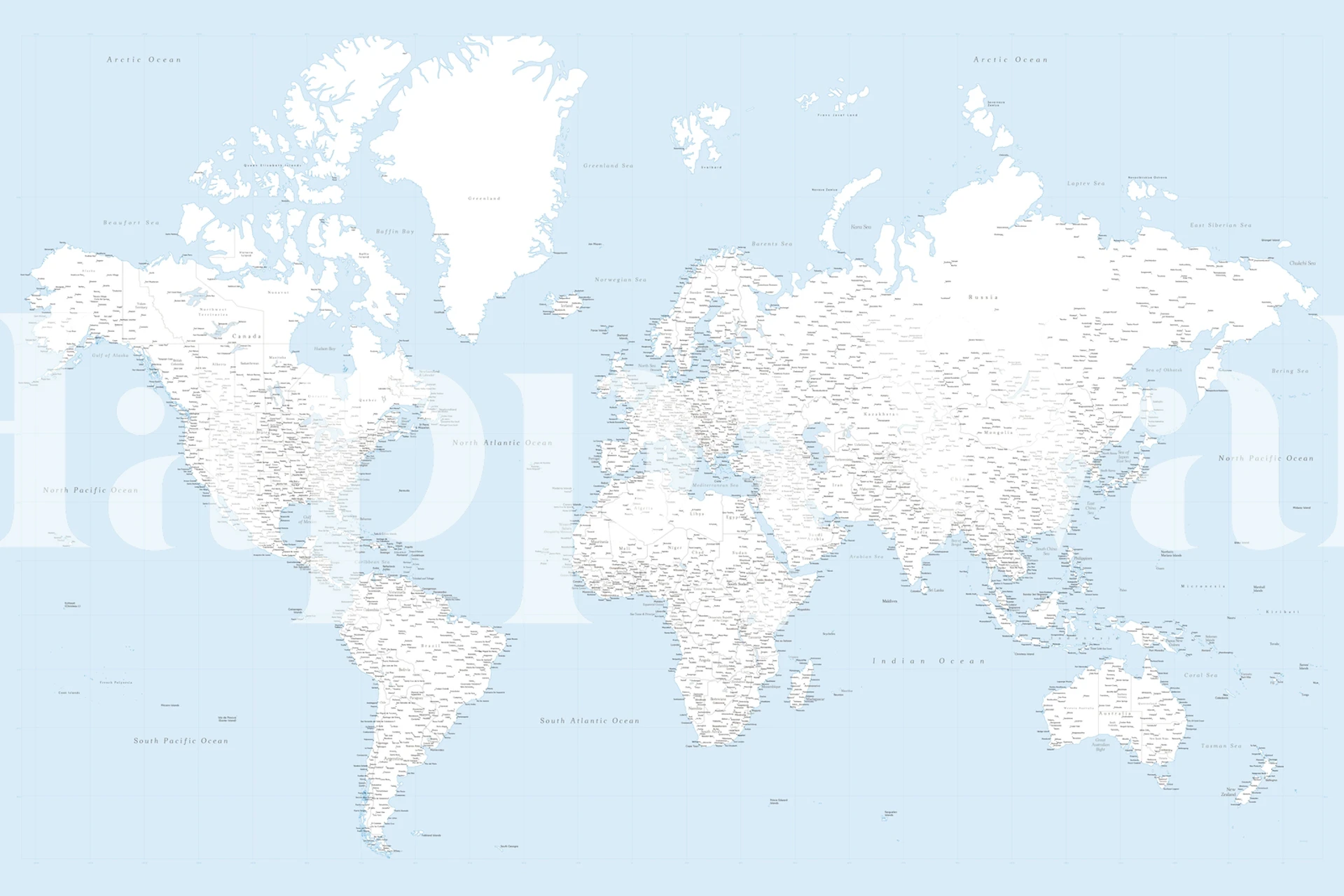 World map wallpaper in baby blue color