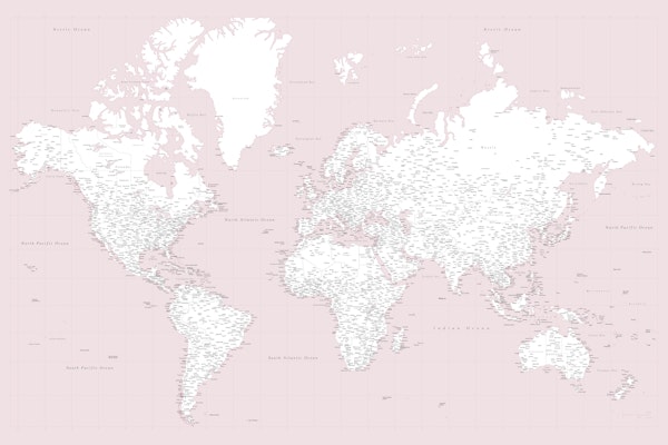 High detail world map babypink