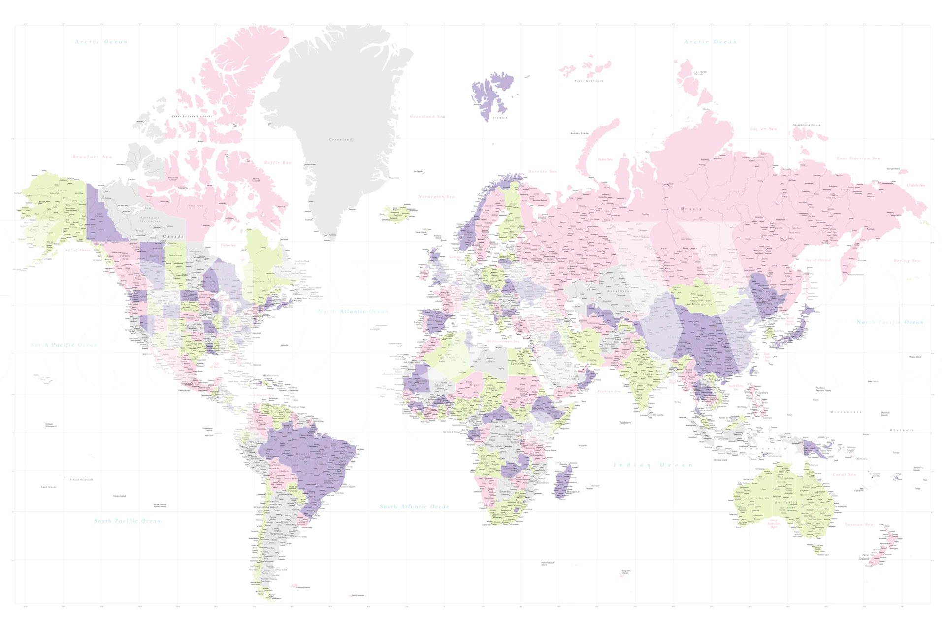 World map wallpaper displayed in a modern room