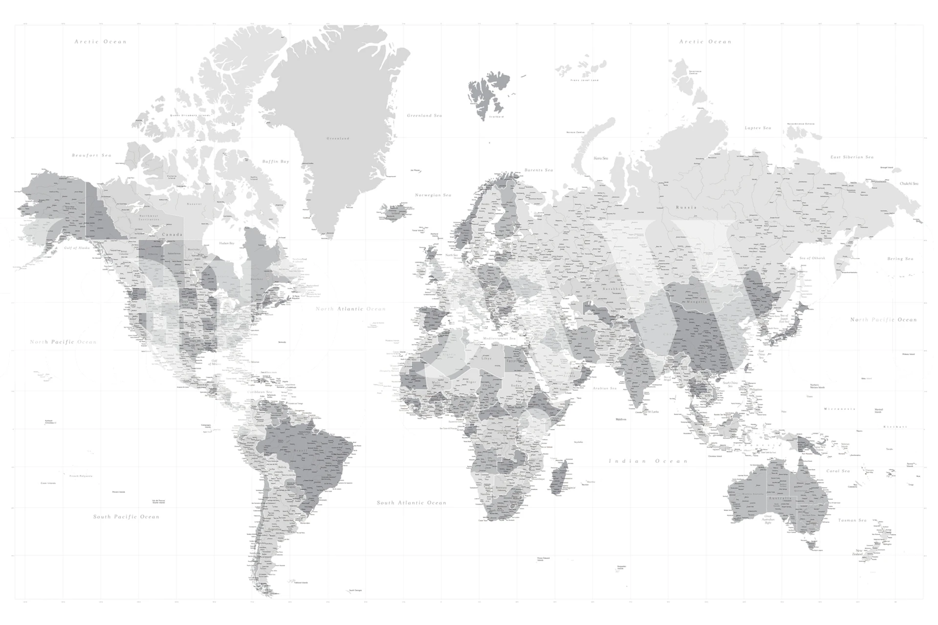 Mappa del mondo ad alta definizione Gray in una stanza