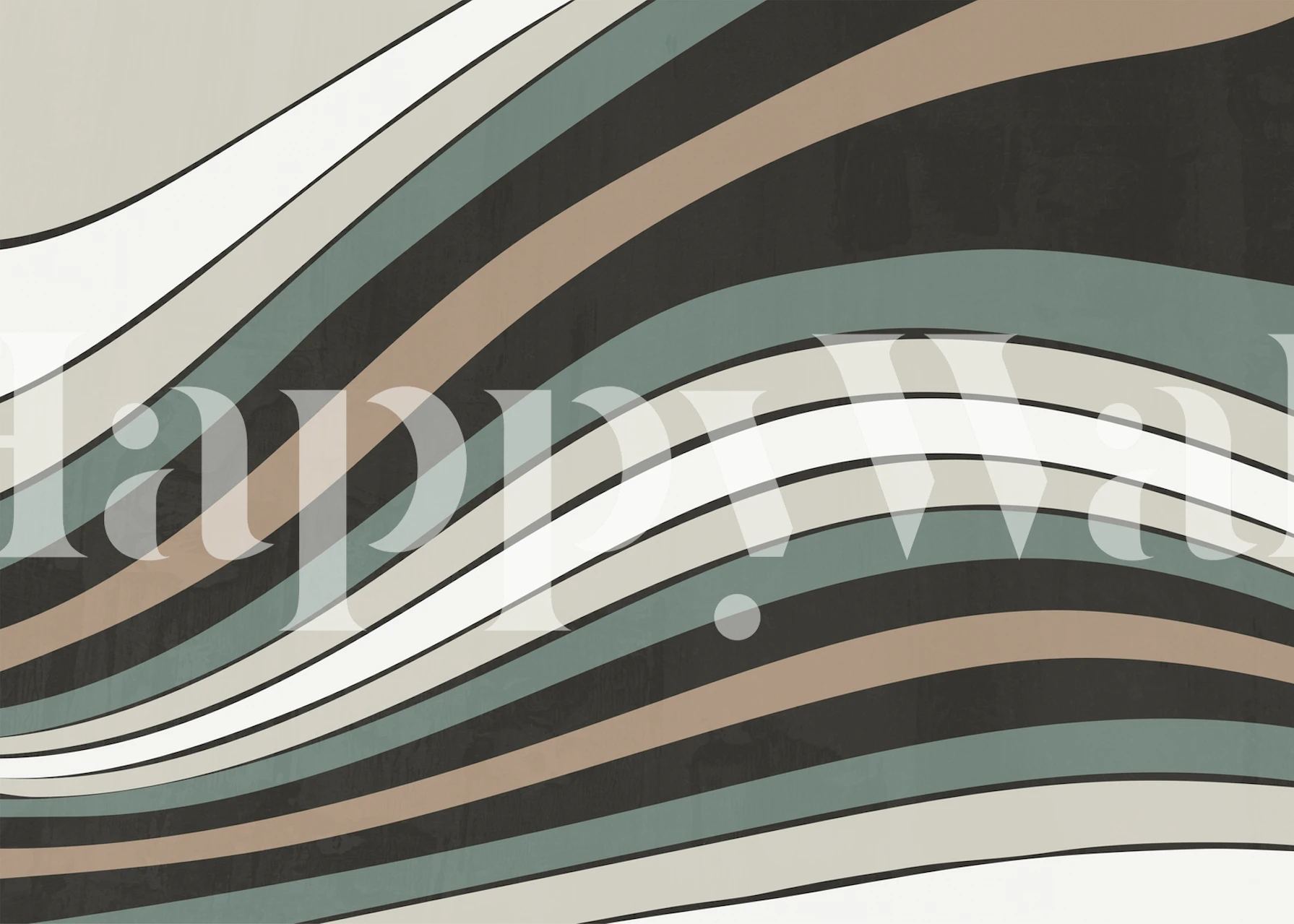 Abstract wave pattern in earthy tones: black, beige, teal, white wallpaper