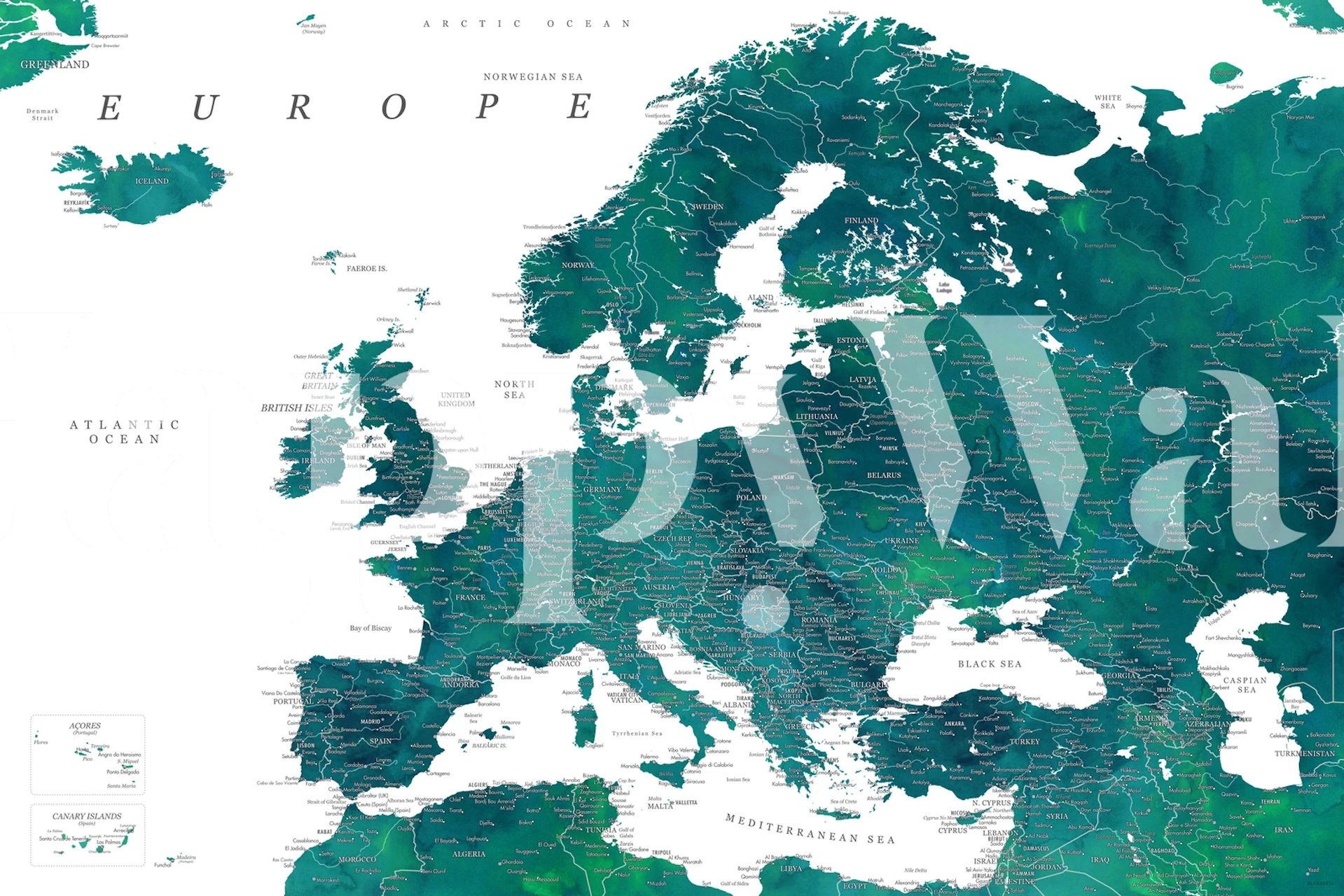 Detailed Europe Map Nyla wall mural showcasing vibrant colors and geographical detail