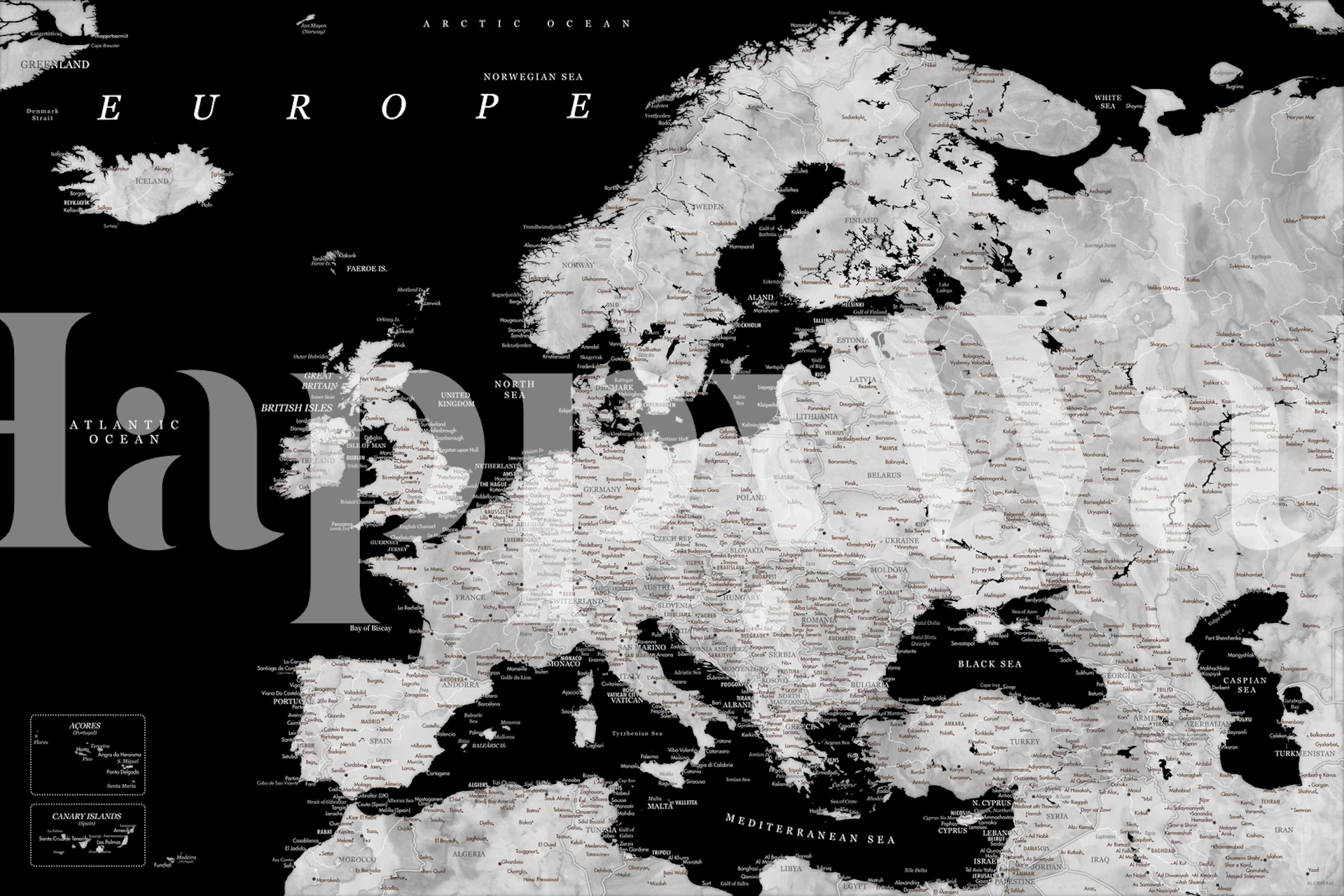 Detaljert Europe map Eban tapet i et rom