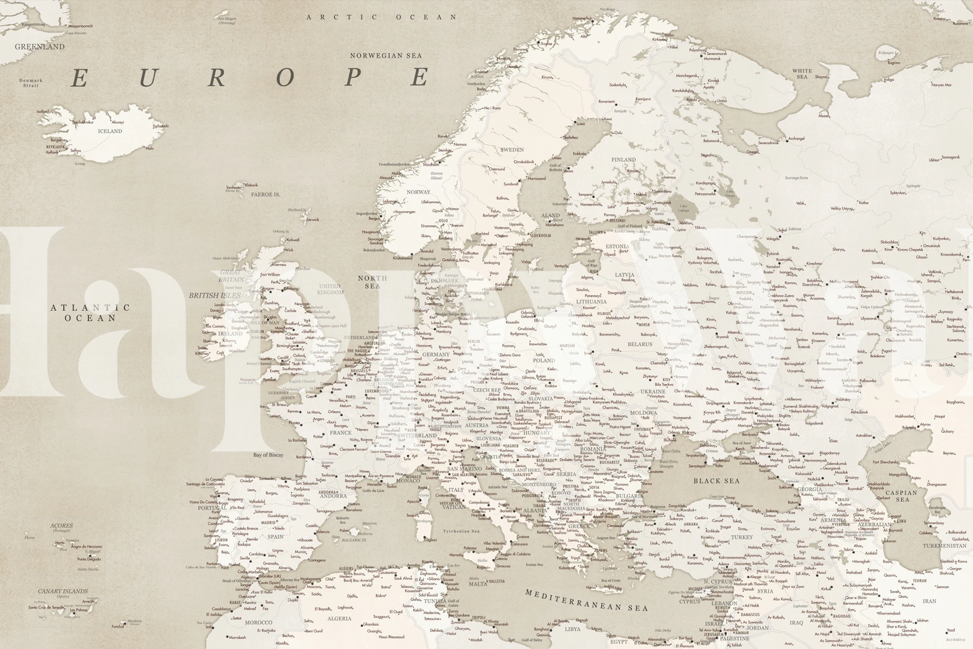 Detailed map of Europe in neutral tones wallpaper