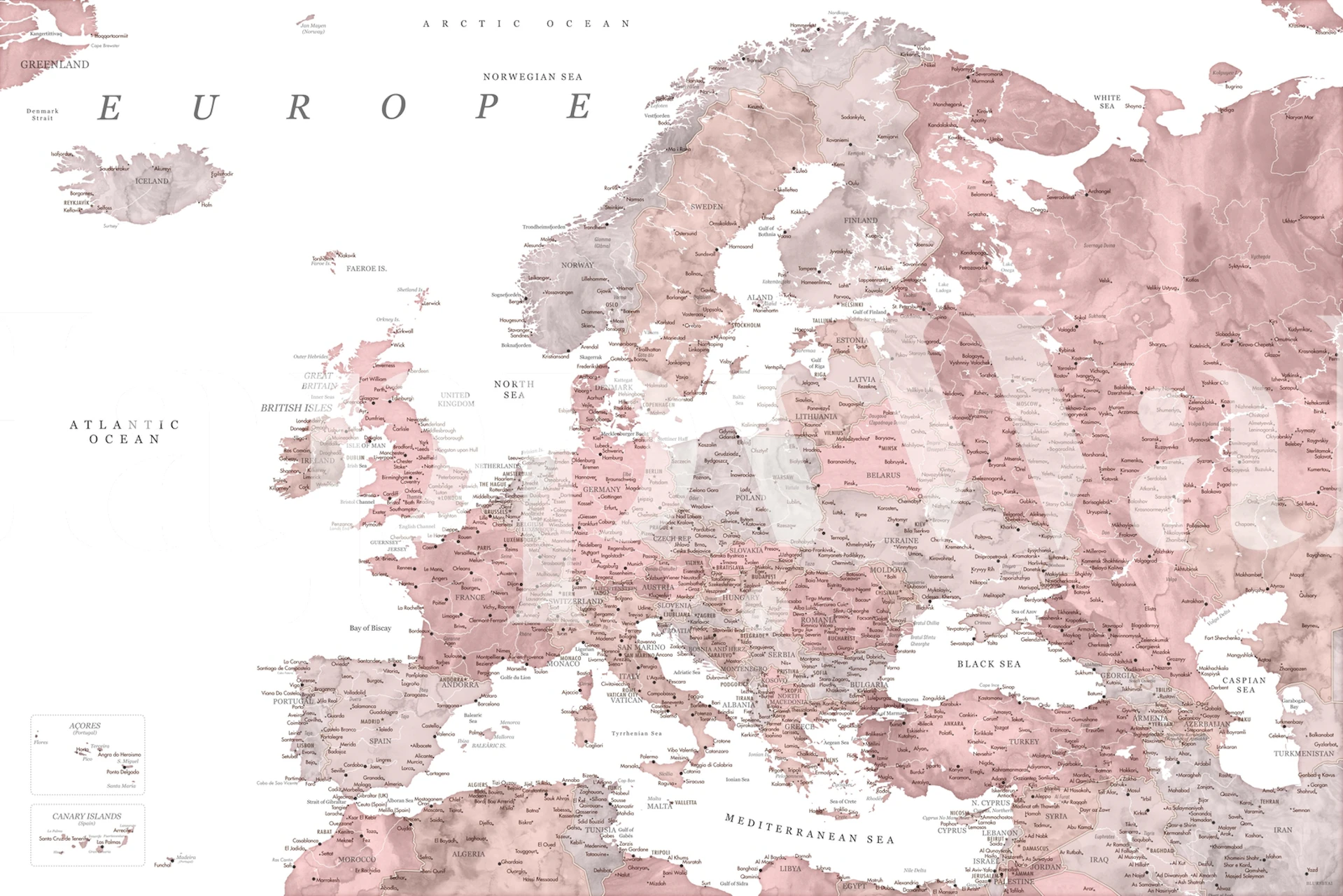 Gedetailleerde Europa kaart behang in een kamer