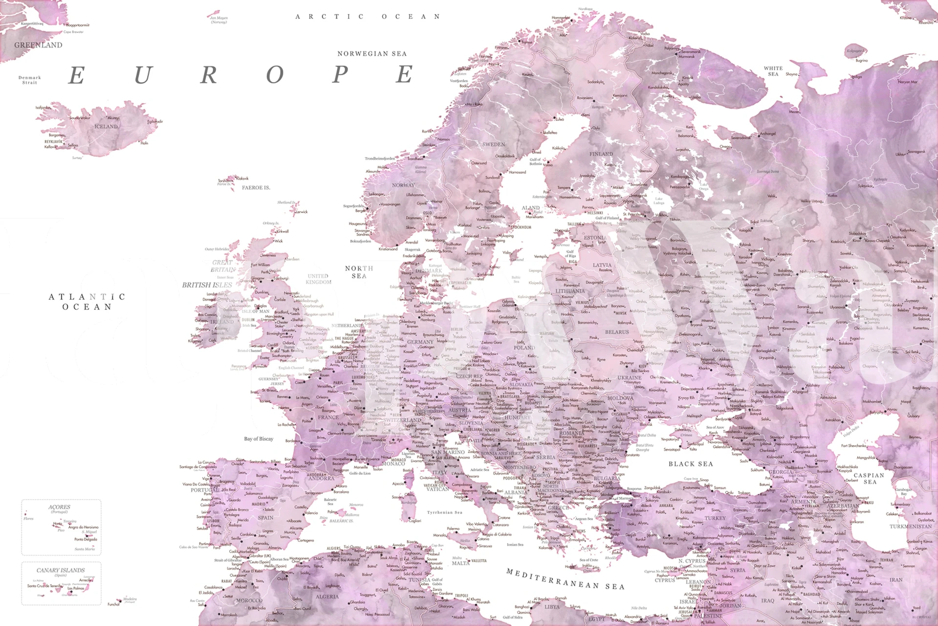 Detailed world map with pink watercolor effect wallpaper