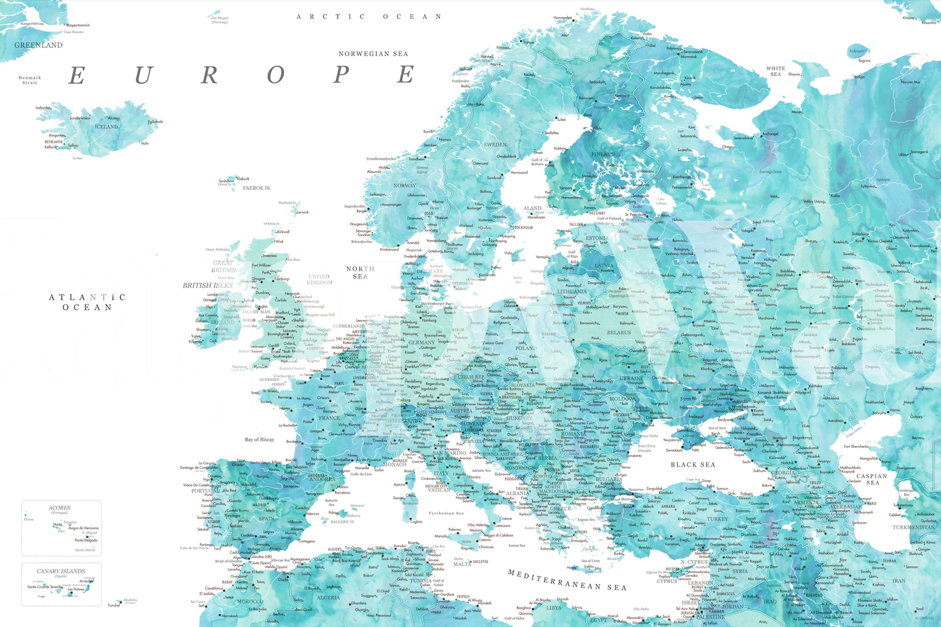Tapeta Detailed Europe map w pokoju