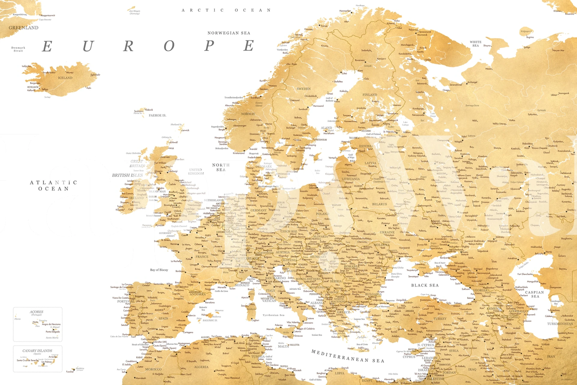 Vintage map of Europe in beige and white wallpaper