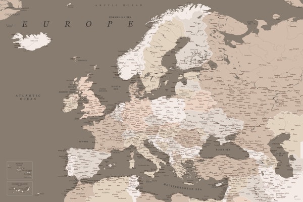 Detailed Europe map Earthtones