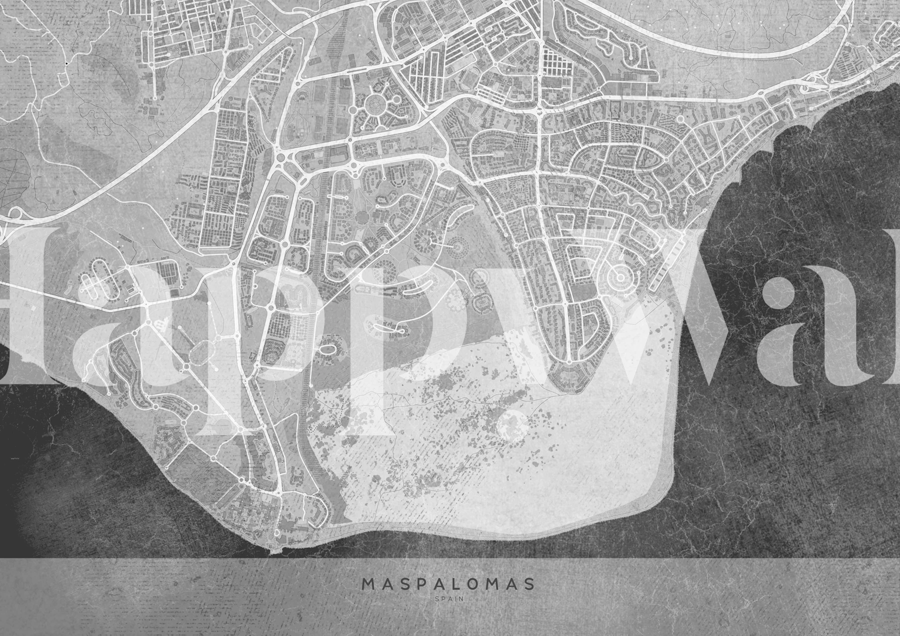 Gray map of Maspalomas wallpaper in a room