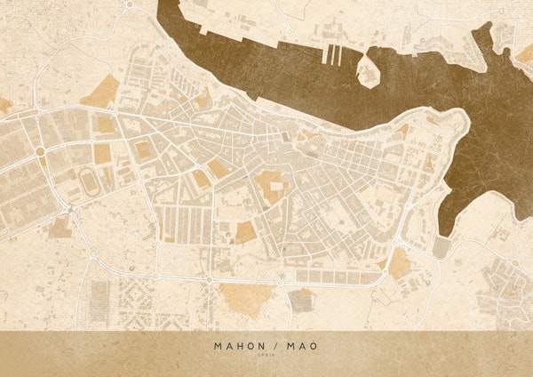 Vintage map of Mahon Spain