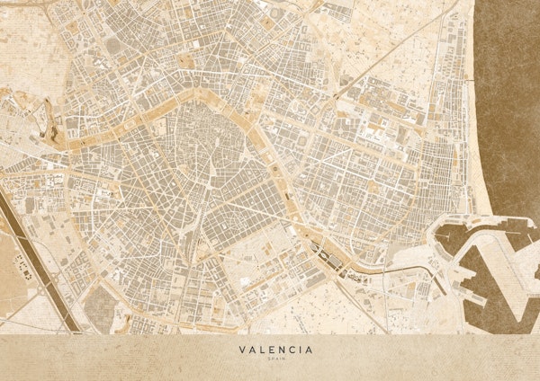 Valencia Spain sepia map