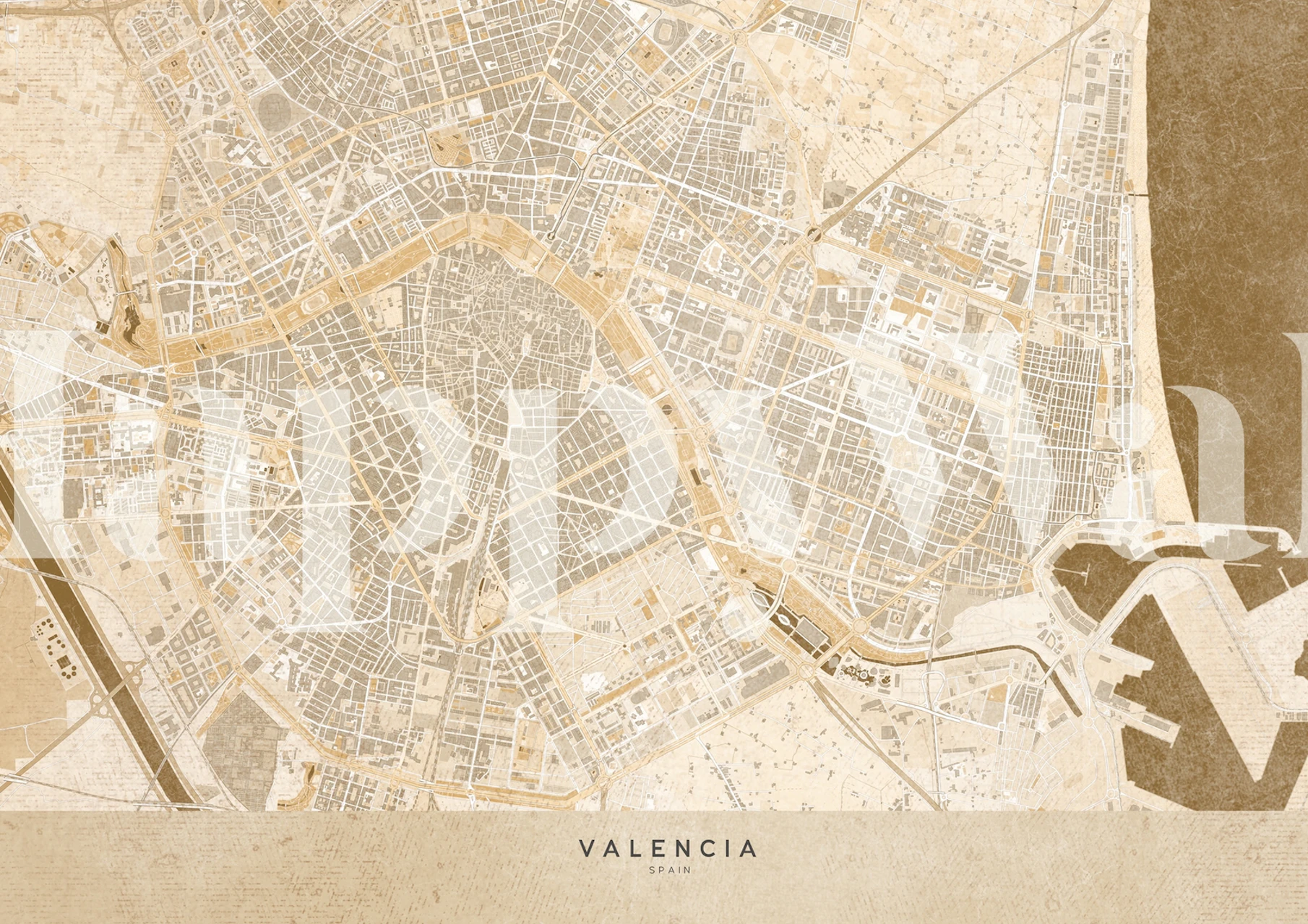 Sepia map of Valencia, Spain with intricate details wallpaper