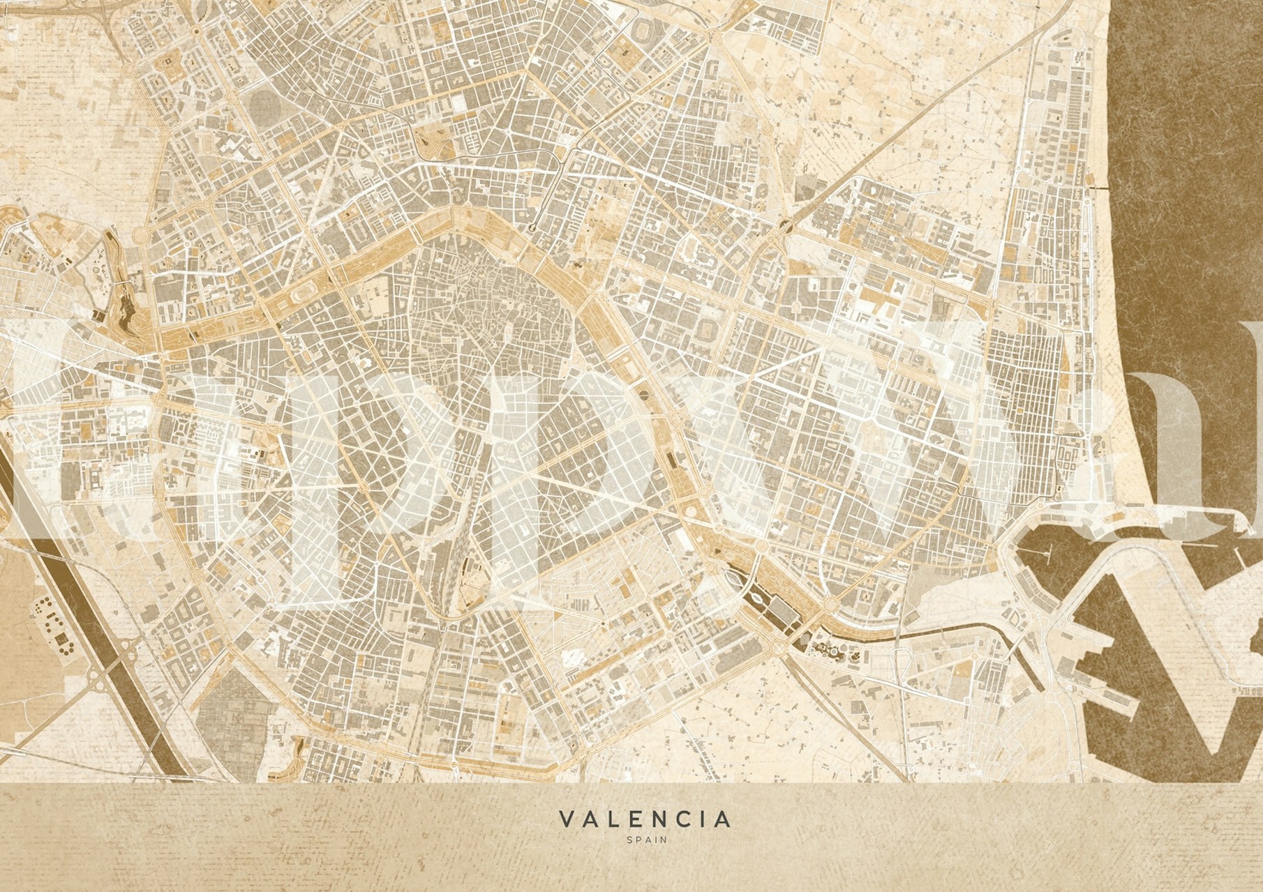 Sepia map of Valencia, Spain with intricate details wallpaper