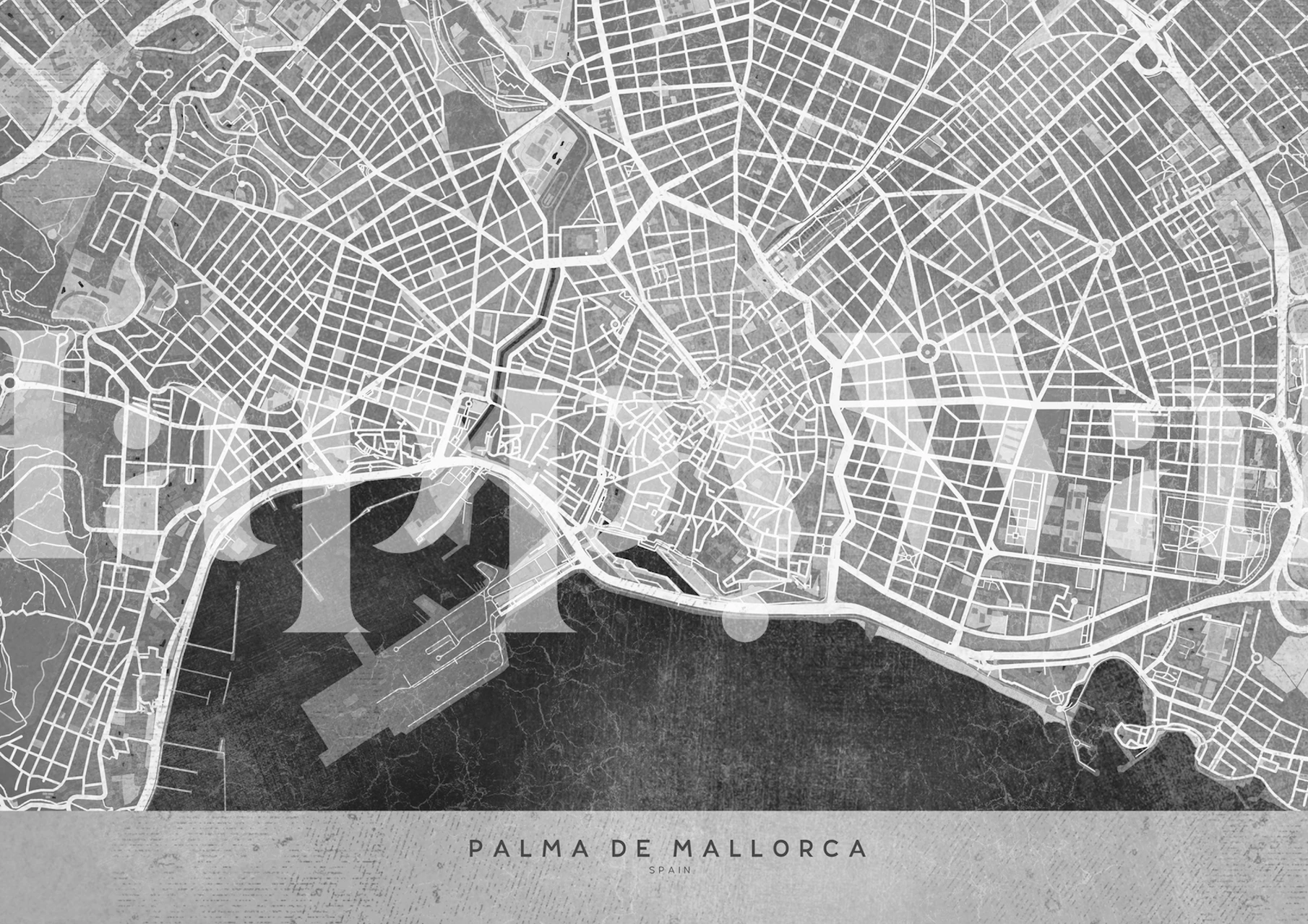 Palma de Mallorca gatukarta tapet i gråskala