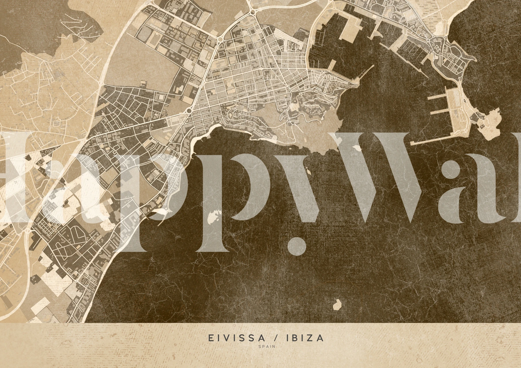 Sepia vintage Ibiza map tapet i et rum