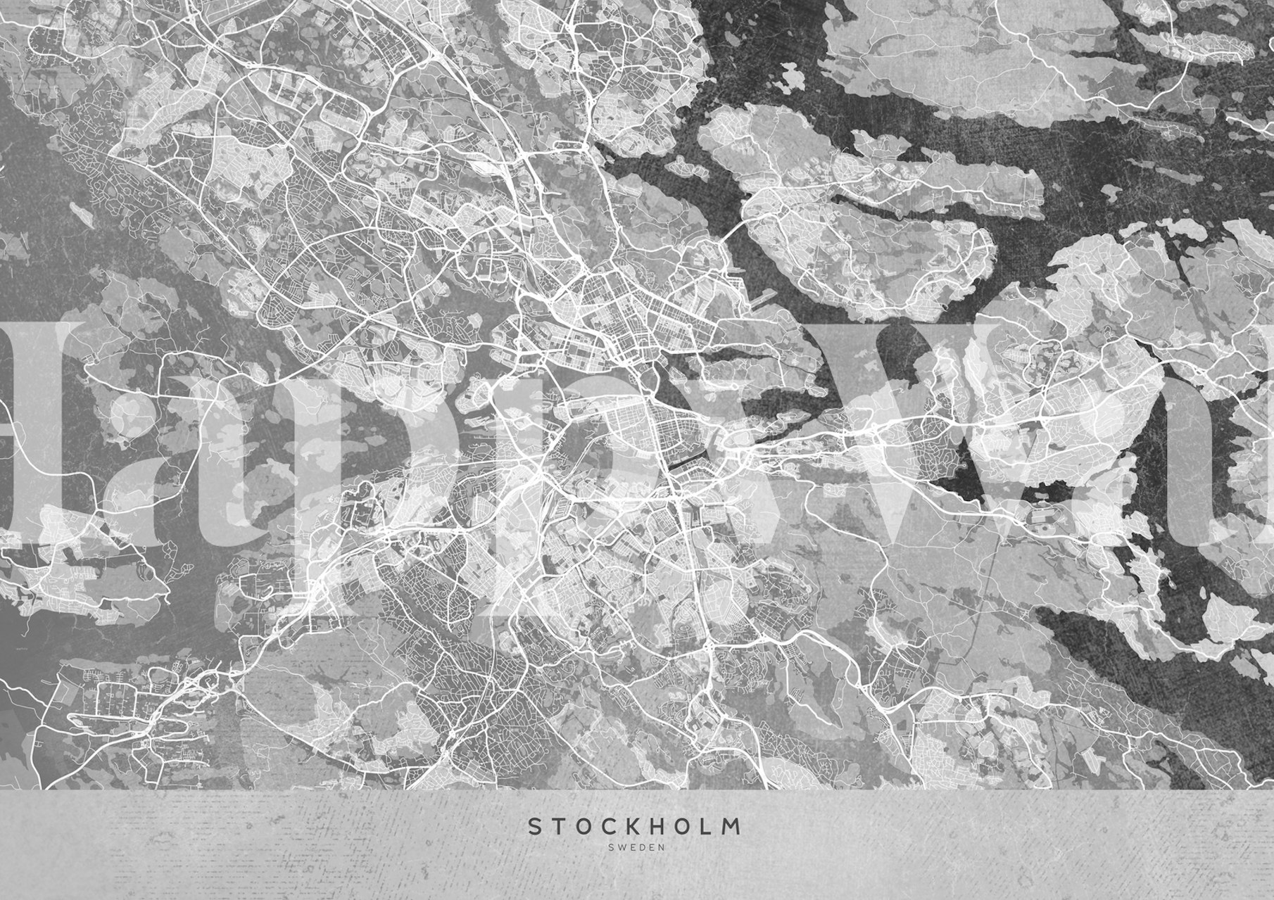 Stockholm gray vintage style map wall mural for interior decor