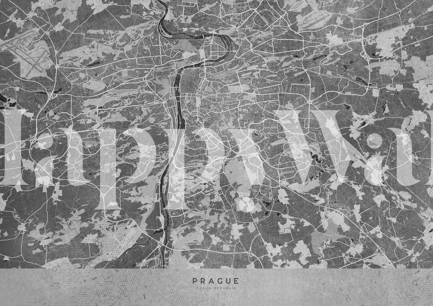 Gray vintage Prague map wallpaper in a room