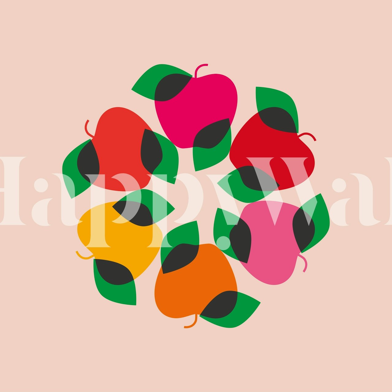 Colorful apple pattern featuring red, pink, orange and green elements wallpaper
