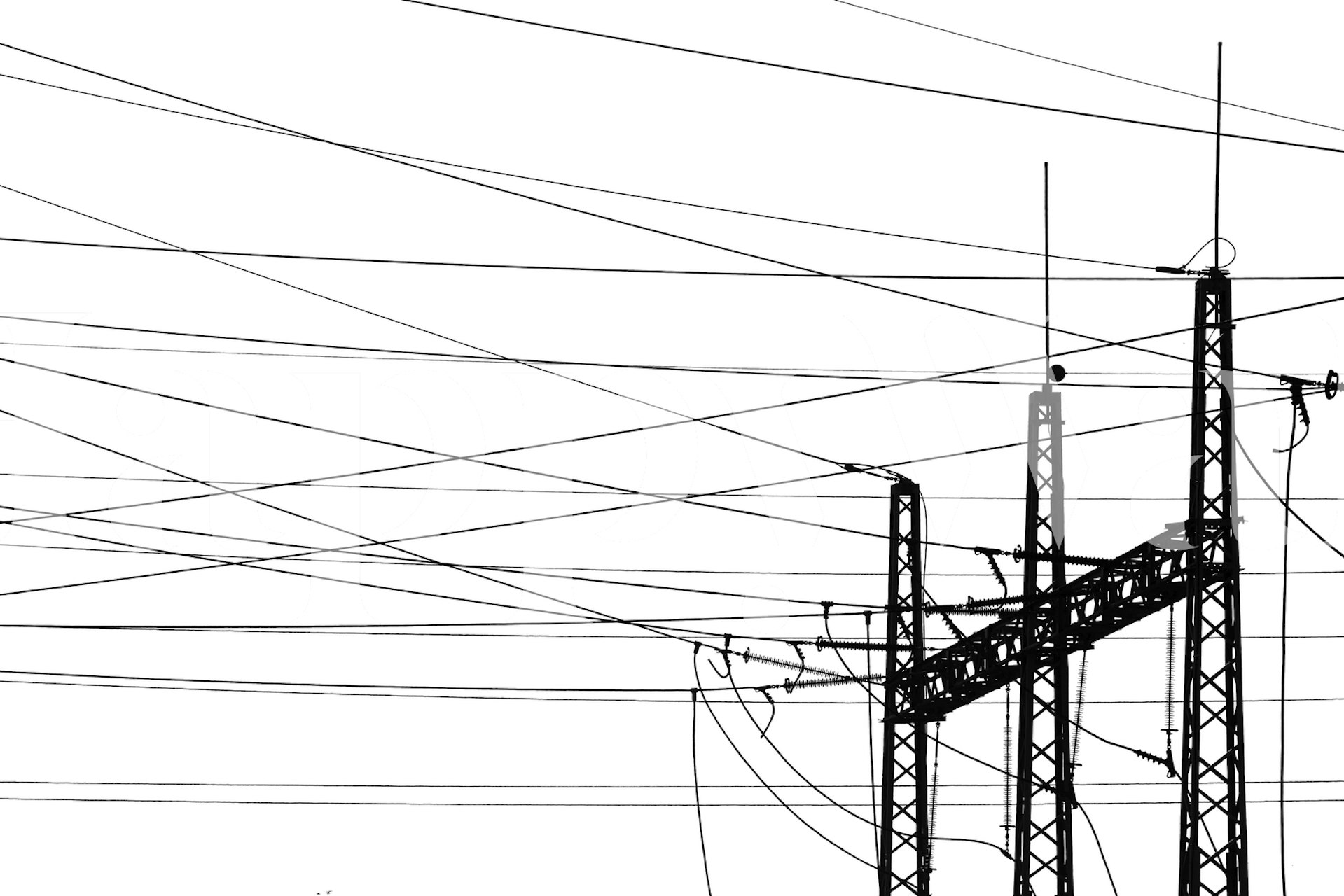 Monochromatyczna fototapeta przedstawiająca słupy energetyczne i linie energetyczne